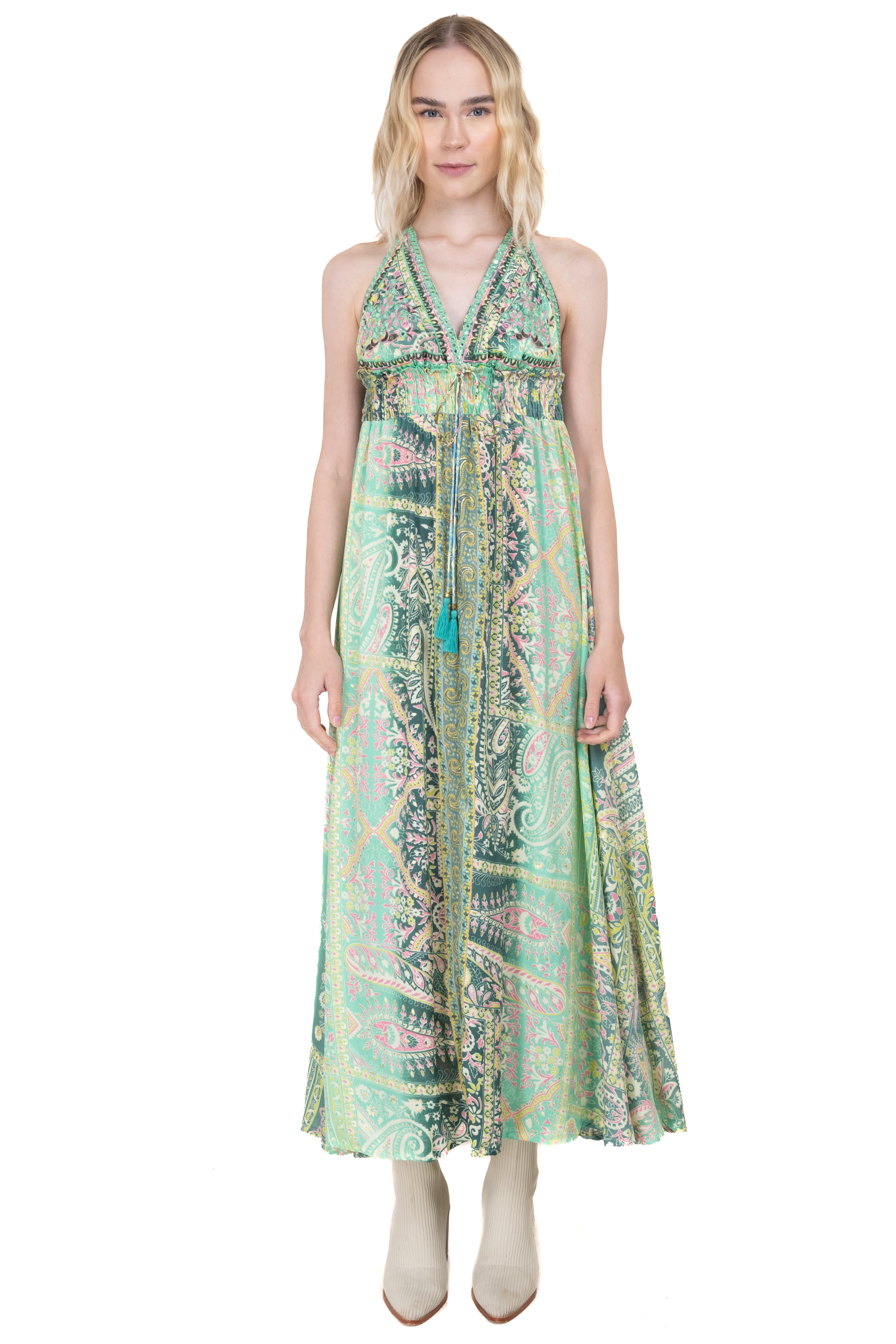 Vestido maxi estampado paisley VERDE