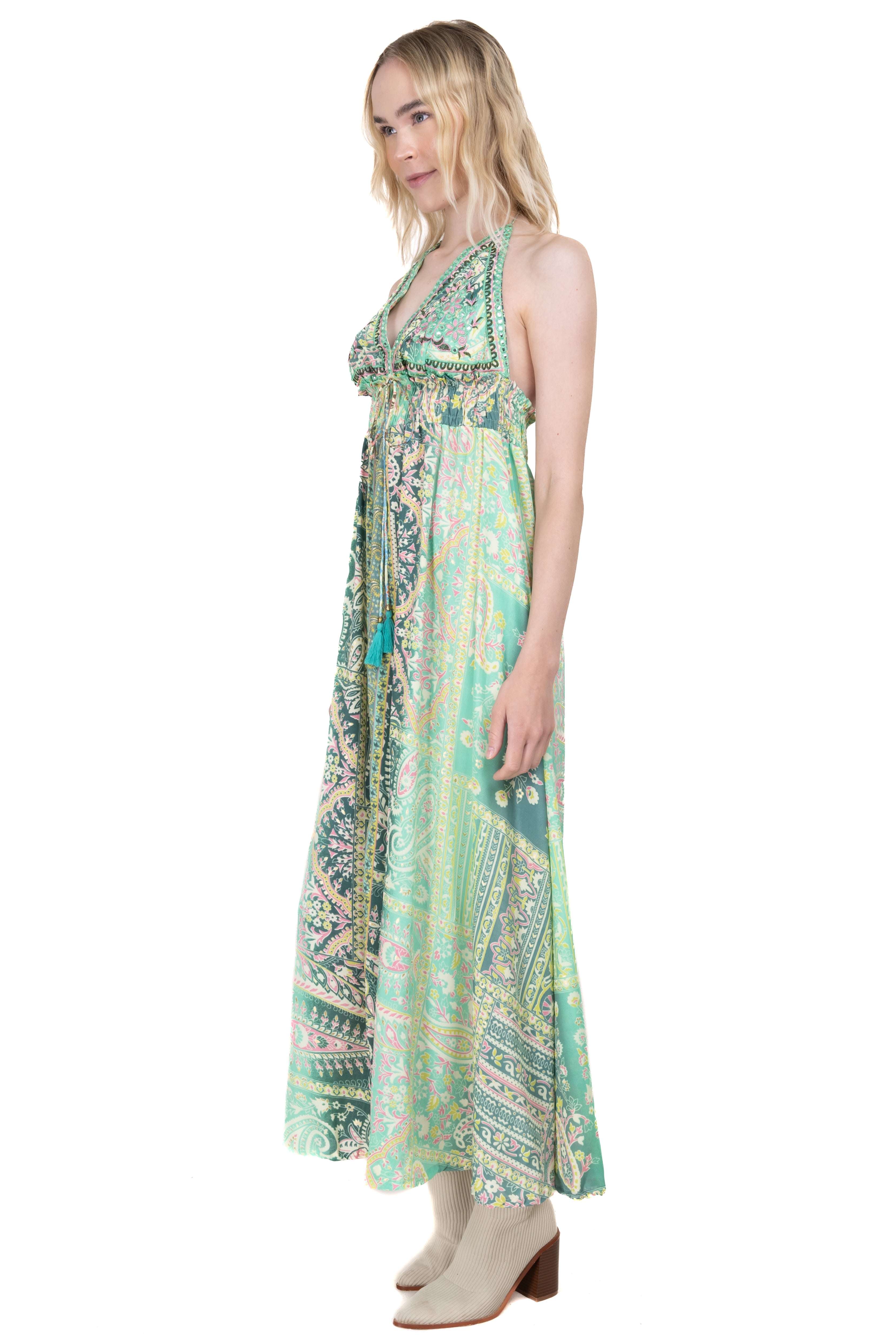 Vestido maxi estampado paisley VERDE