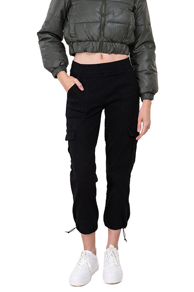 Elastic waist -waist pants BLACK