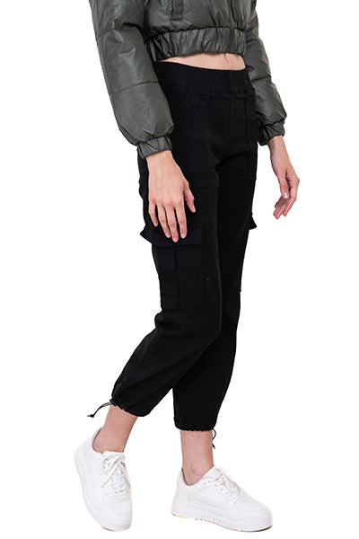 Elastic waist -waist pants BLACK