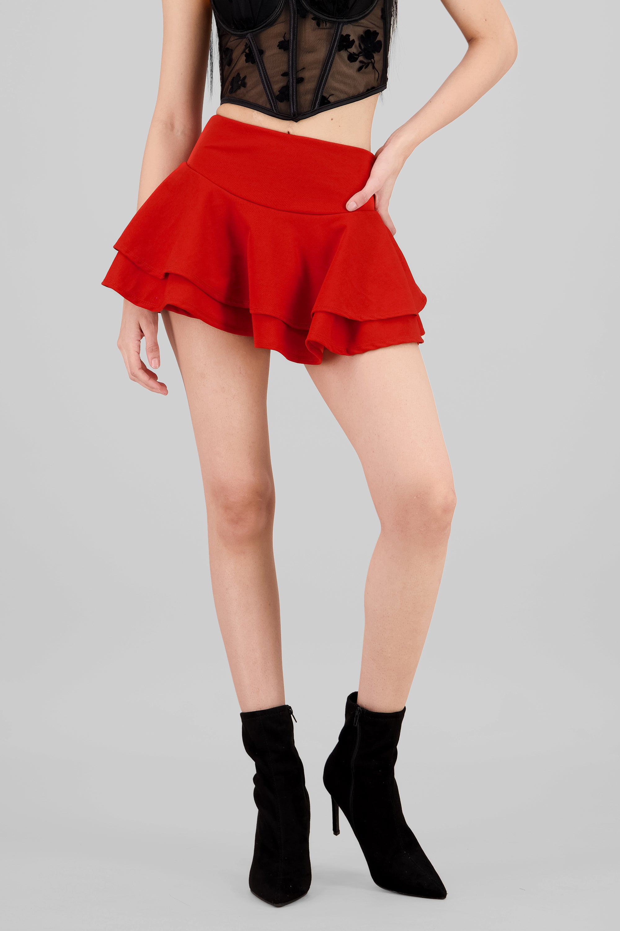 Falda Triple Olan Lisa ROJO QUEMADO