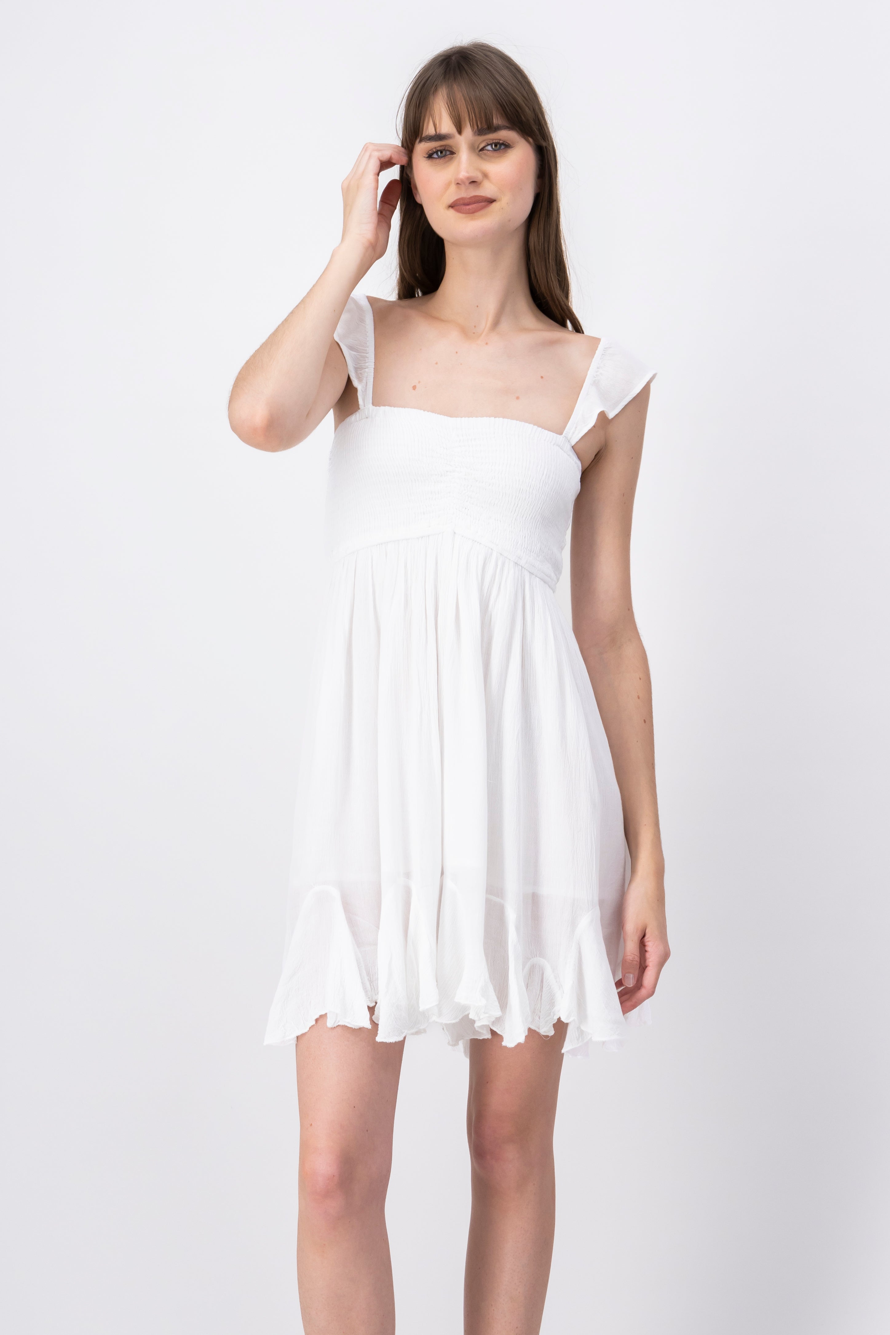 Vestido smock tirantes olanes BLANCO