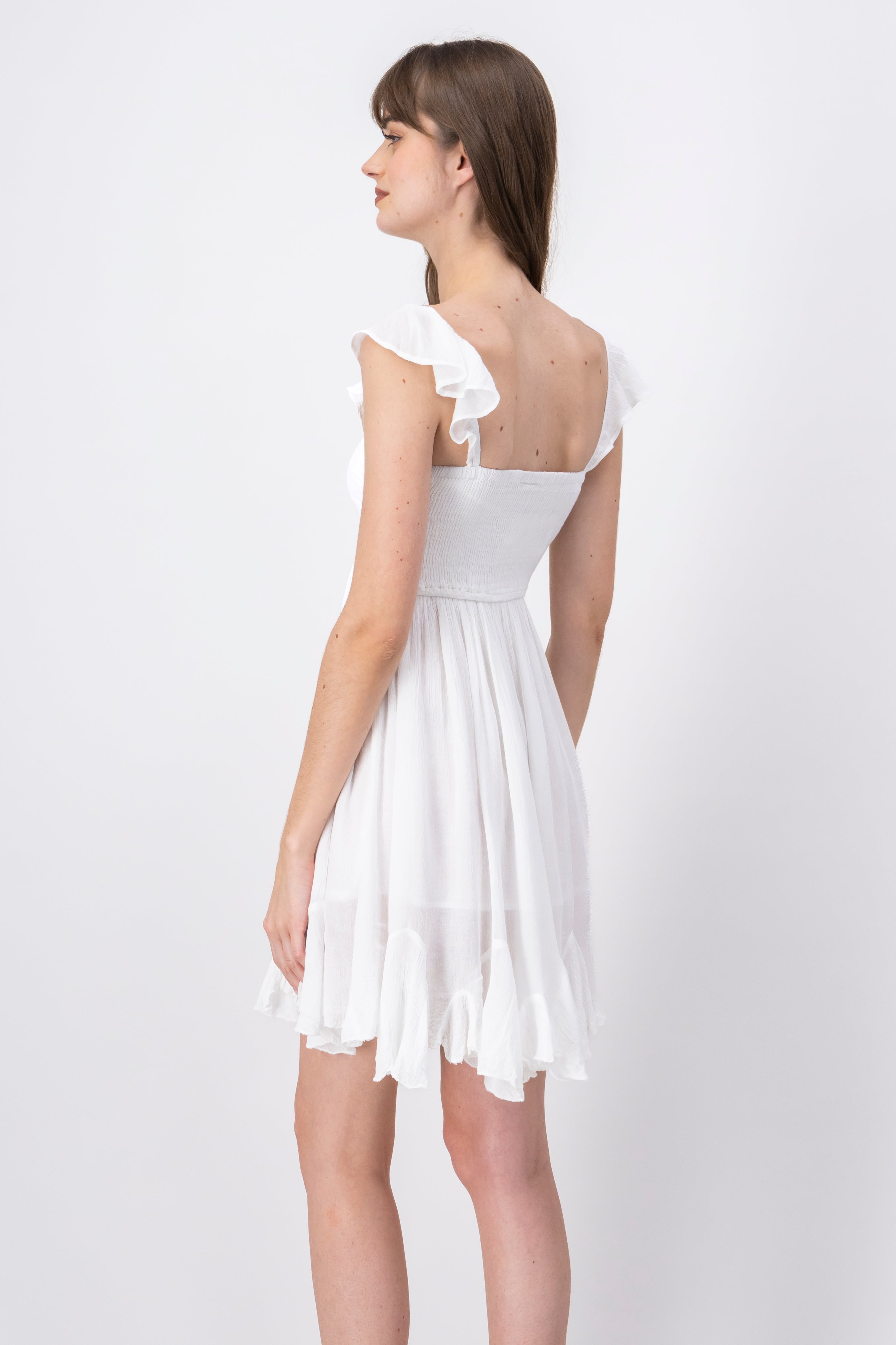 Vestido smock tirantes olanes BLANCO