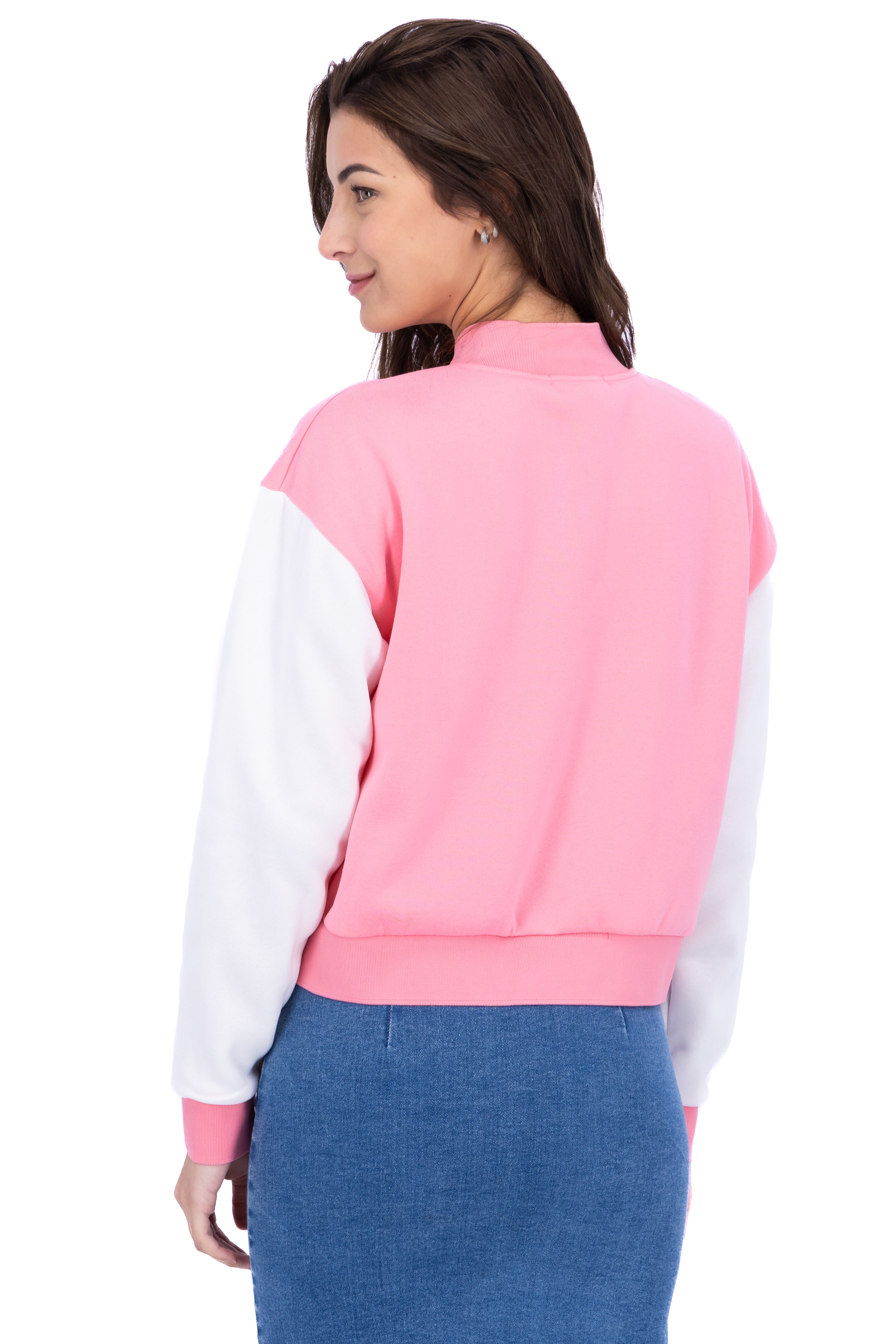 Chamarra bomber parche peluche ROSA COMBO