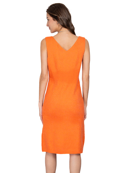 Vestido mini acanalado escote v NARANJA