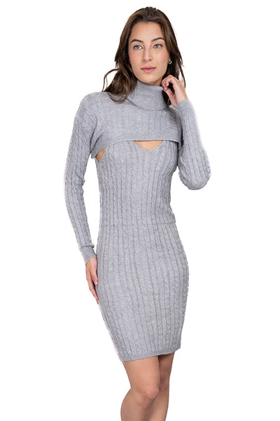 Vestido Midi Tejido Mangas GRIS