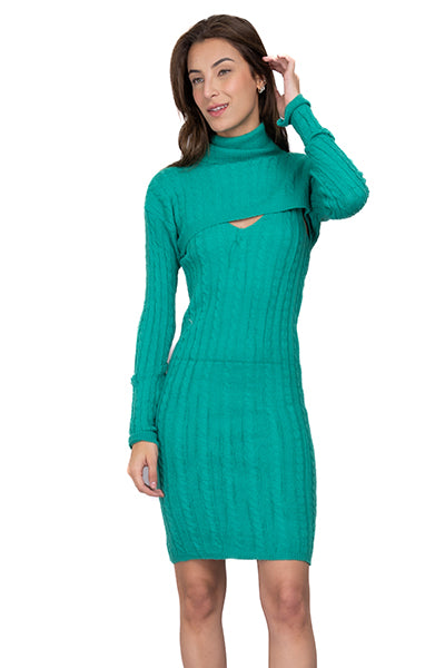 Vestido Midi Tejido Mangas VERDE