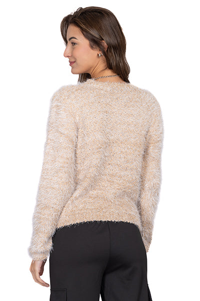 Round neck stuffed sweater BEIGE