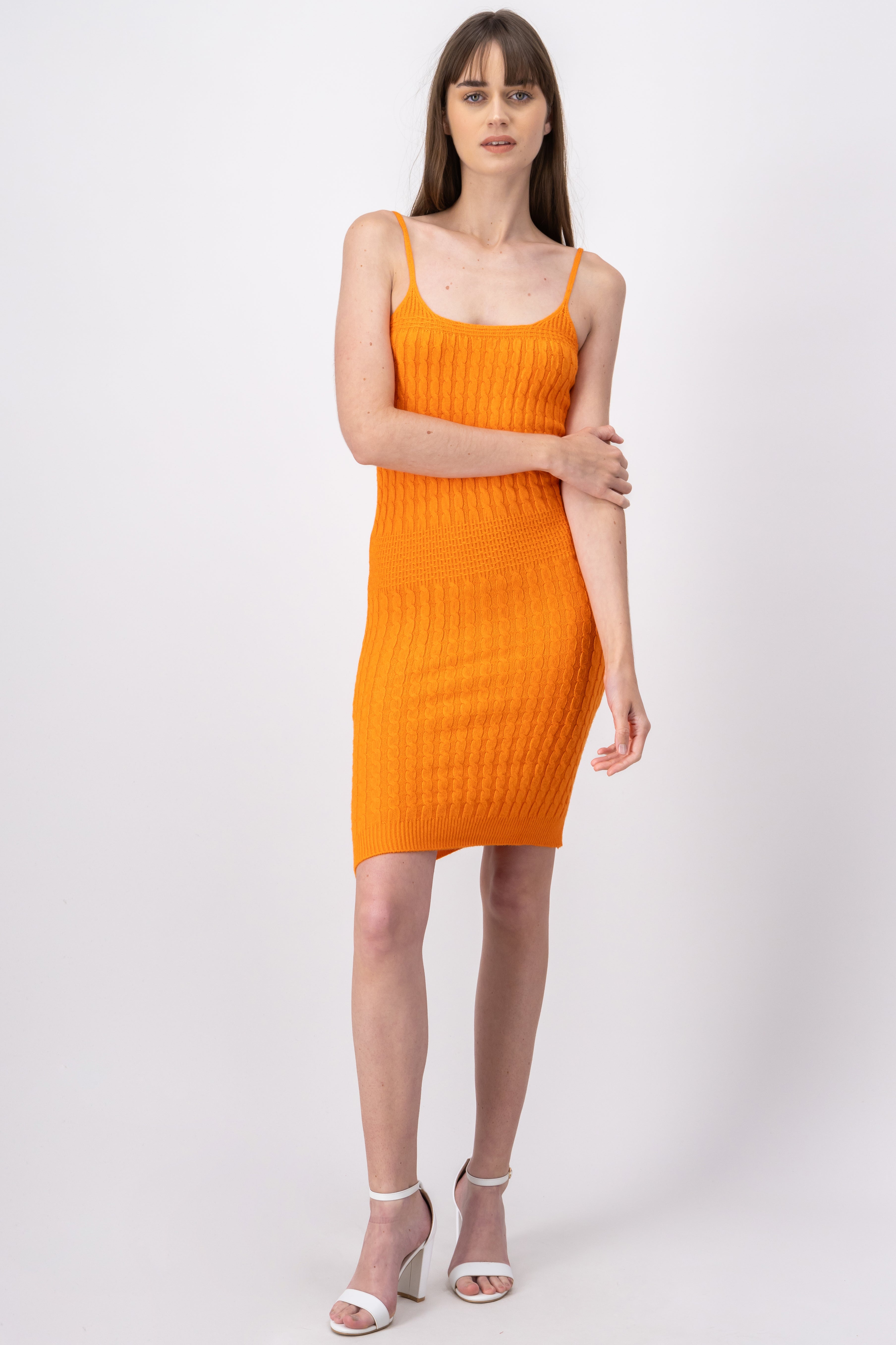 Vestido mini tejido acanalado NARANJA