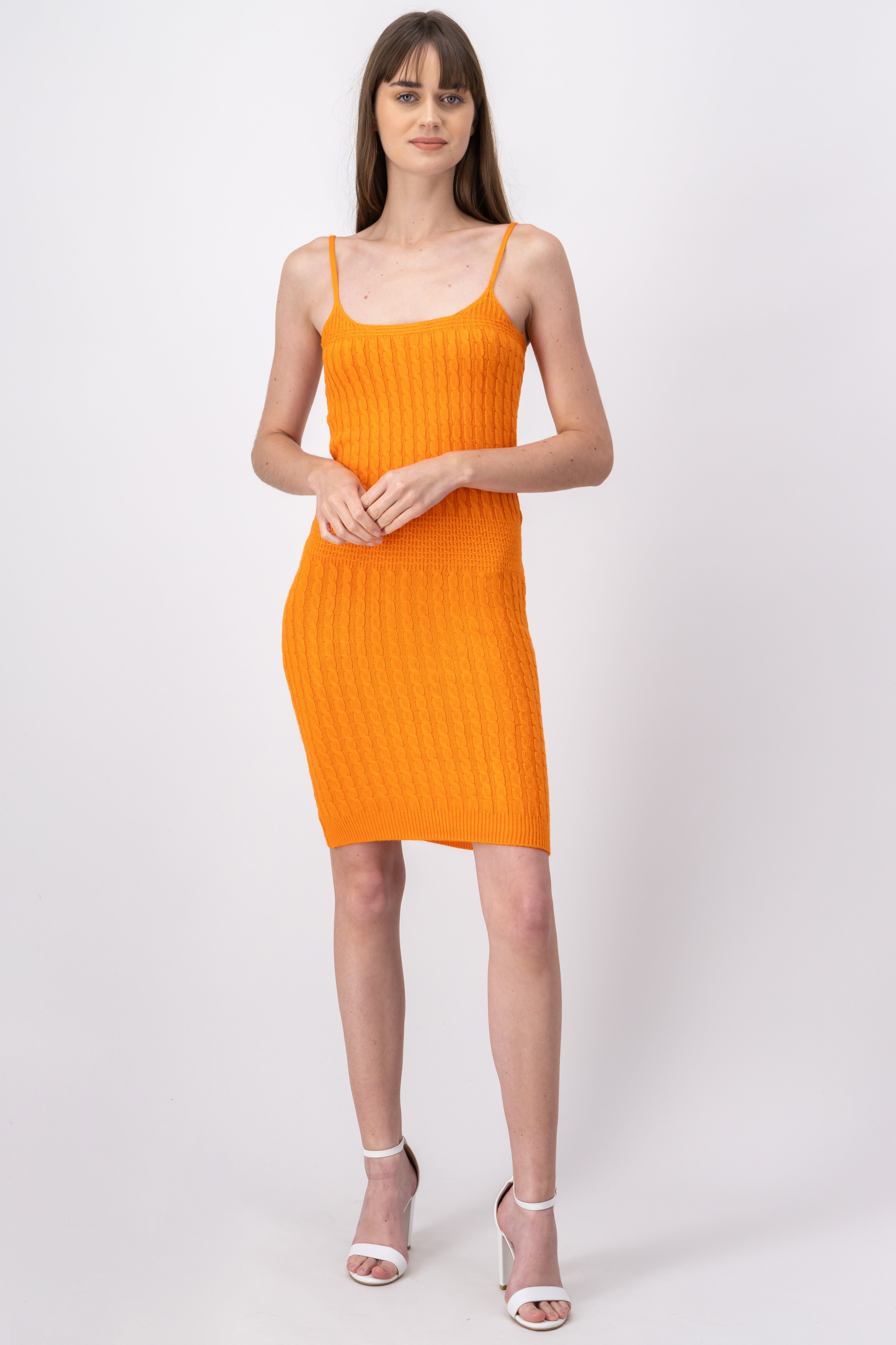 Vestido mini tejido acanalado NARANJA