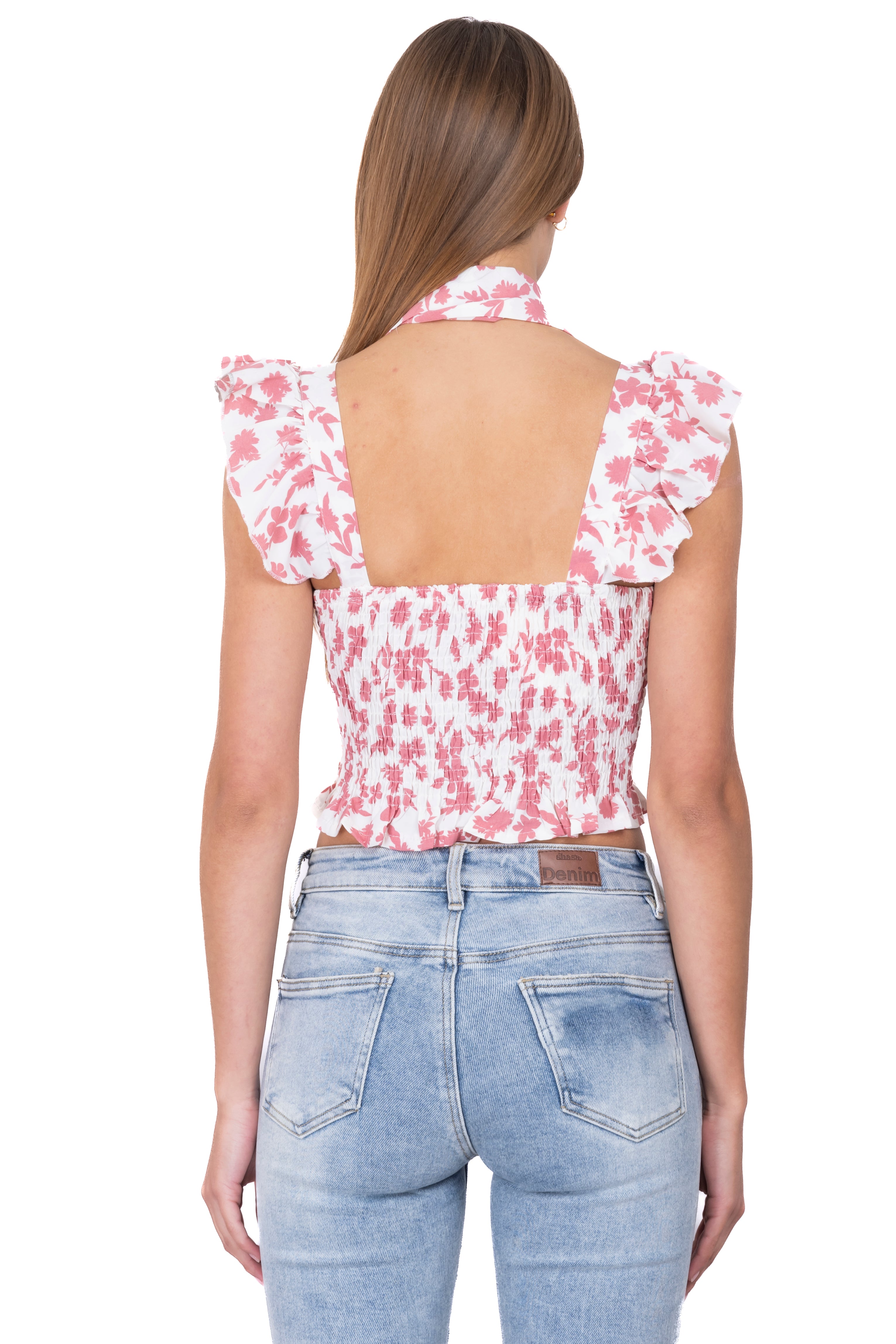 Top Cruzadas Olanes Print Rosa Combo