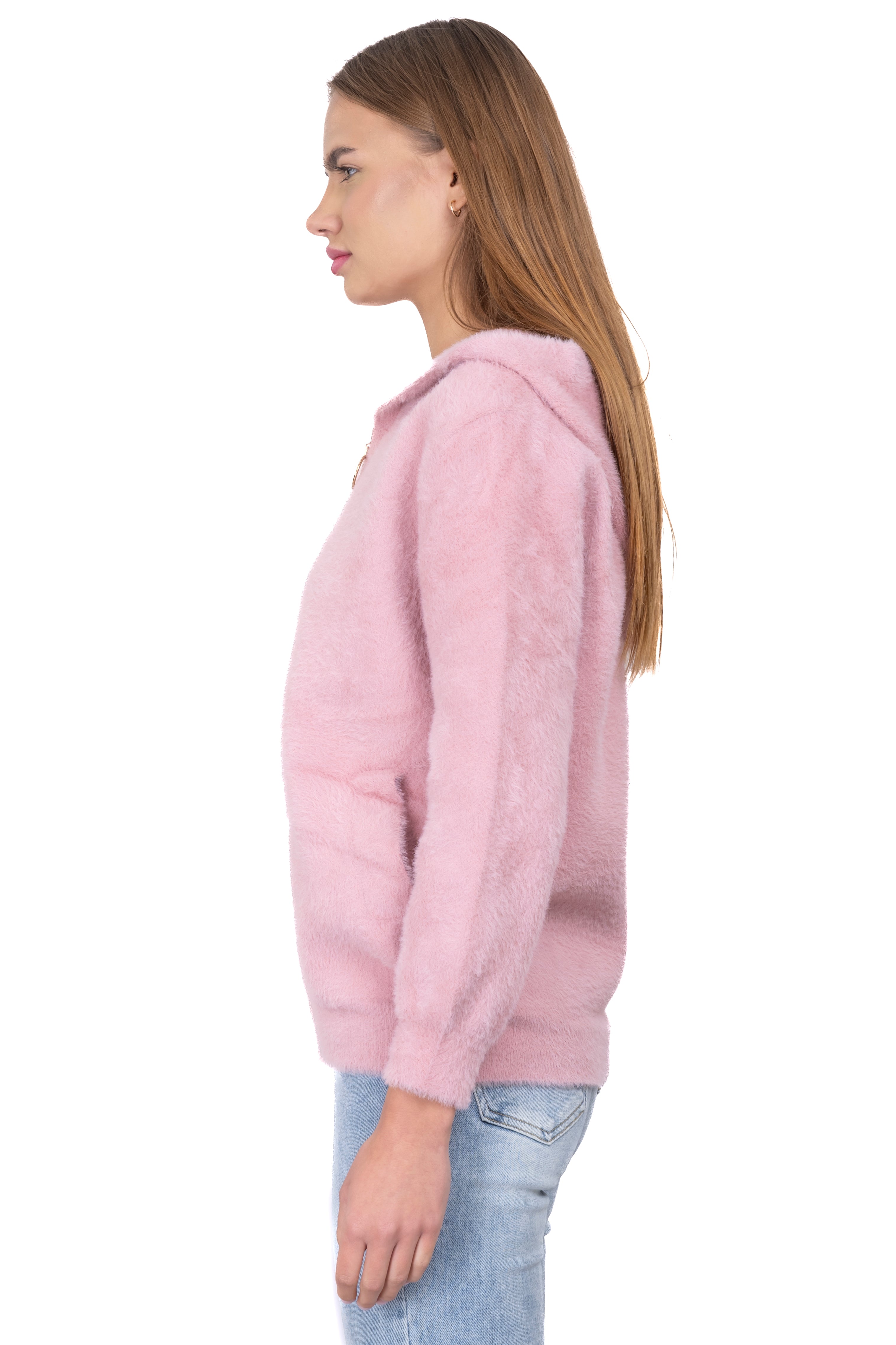 Chamarra Gorro Textura Peluche ROSA