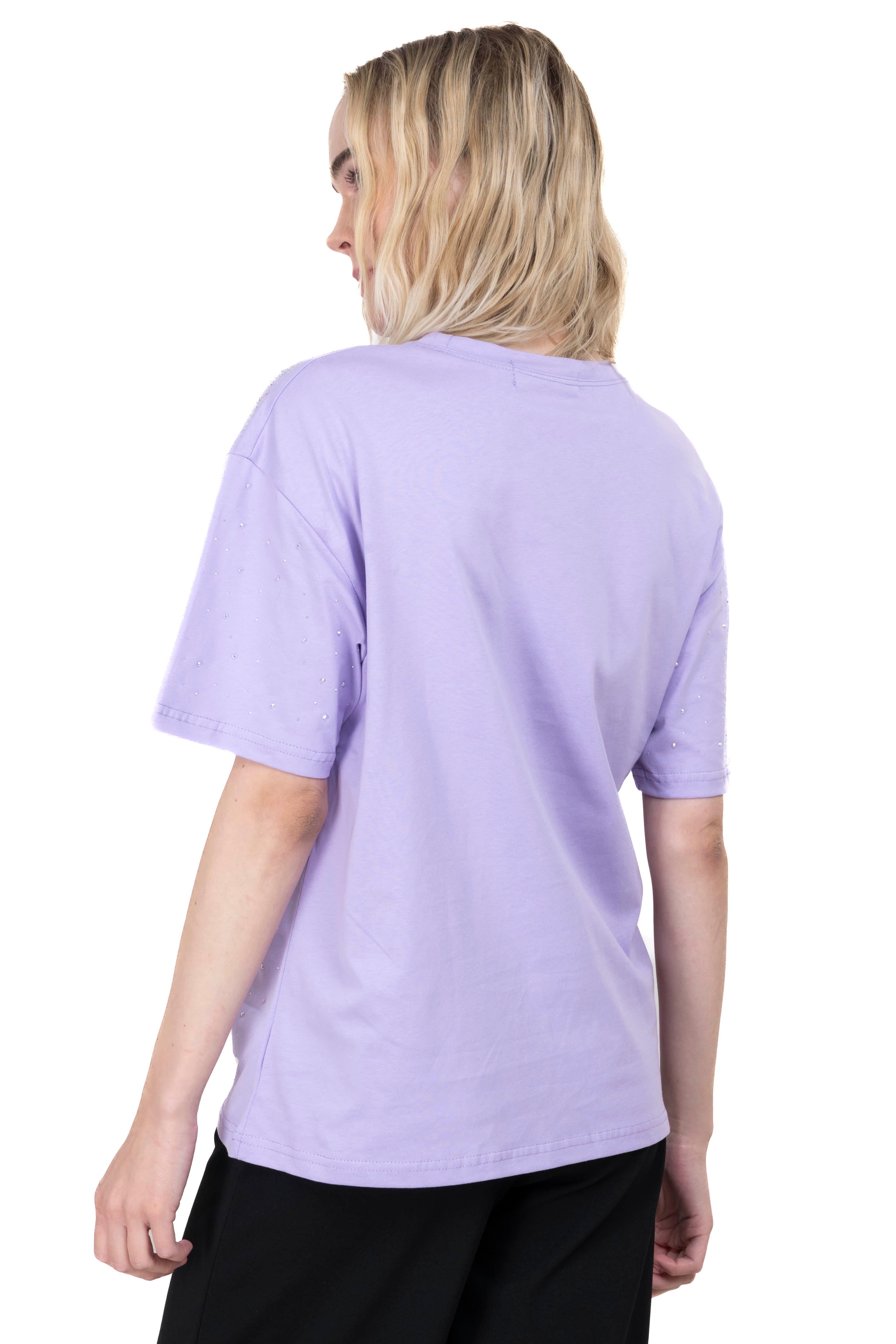 Playera cuello redondo brillos LILA