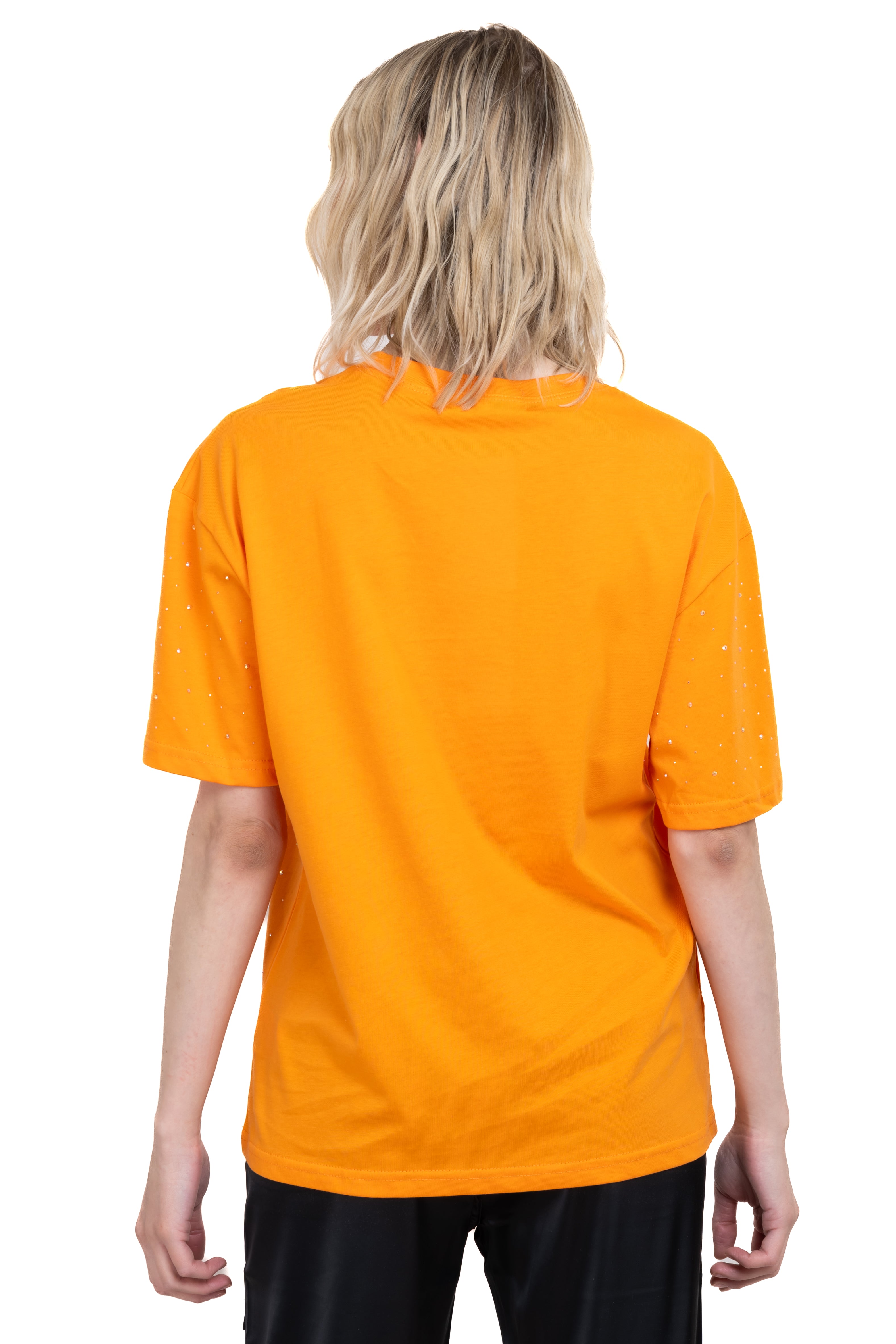 Playera cuello redondo brillos NARANJA