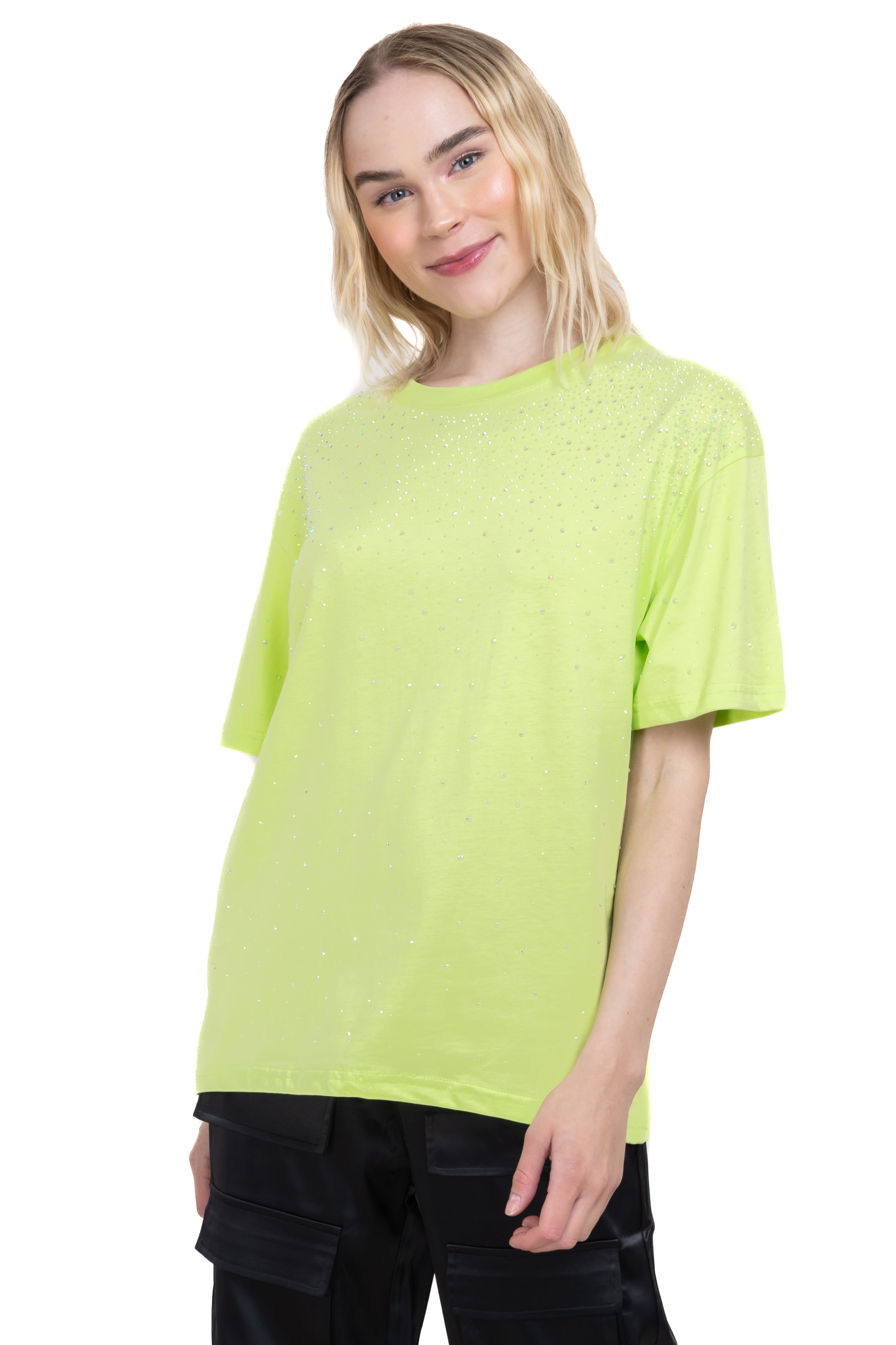 Playera cuello redondo brillos VERDE LIMA