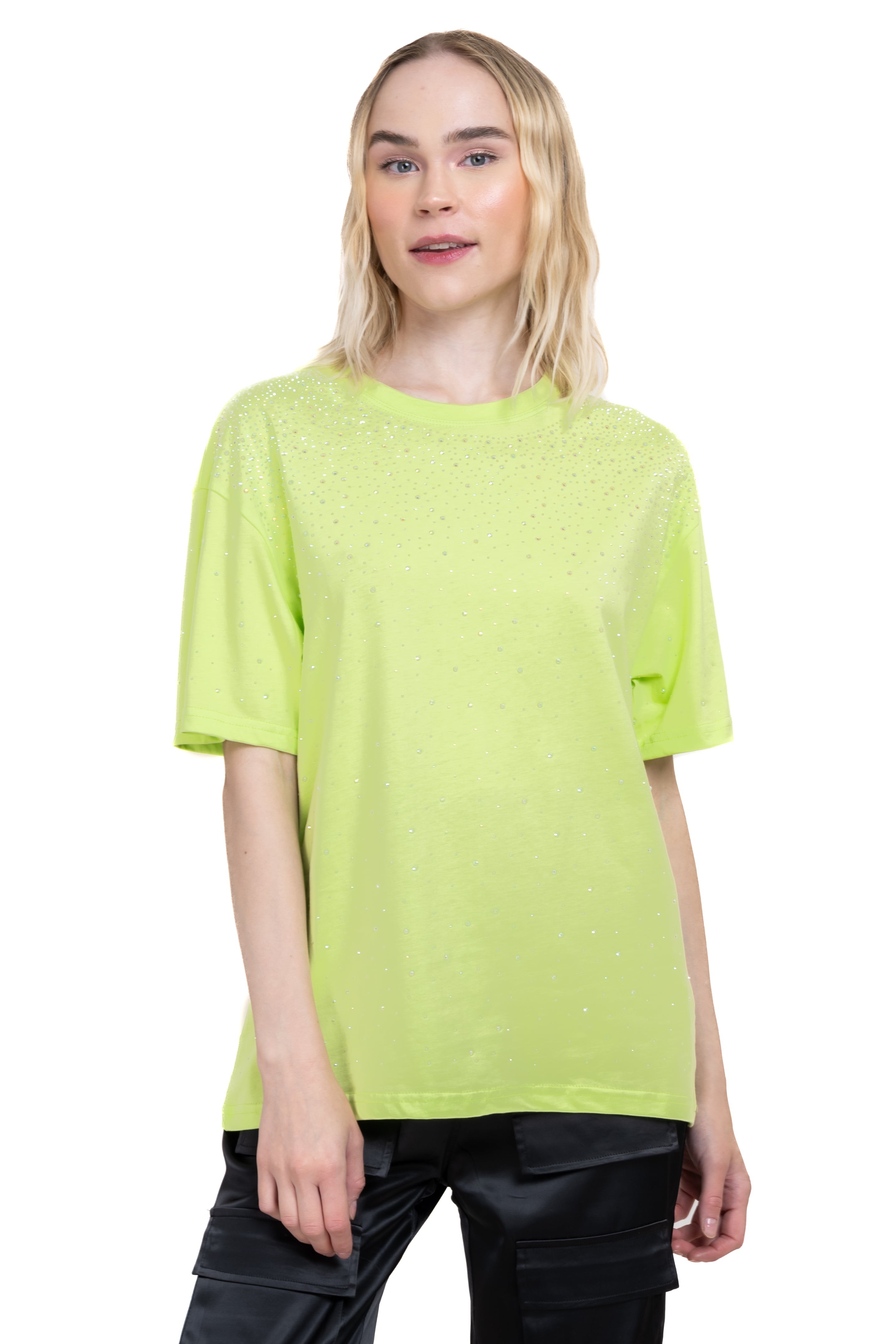 Playera cuello redondo brillos VERDE LIMA