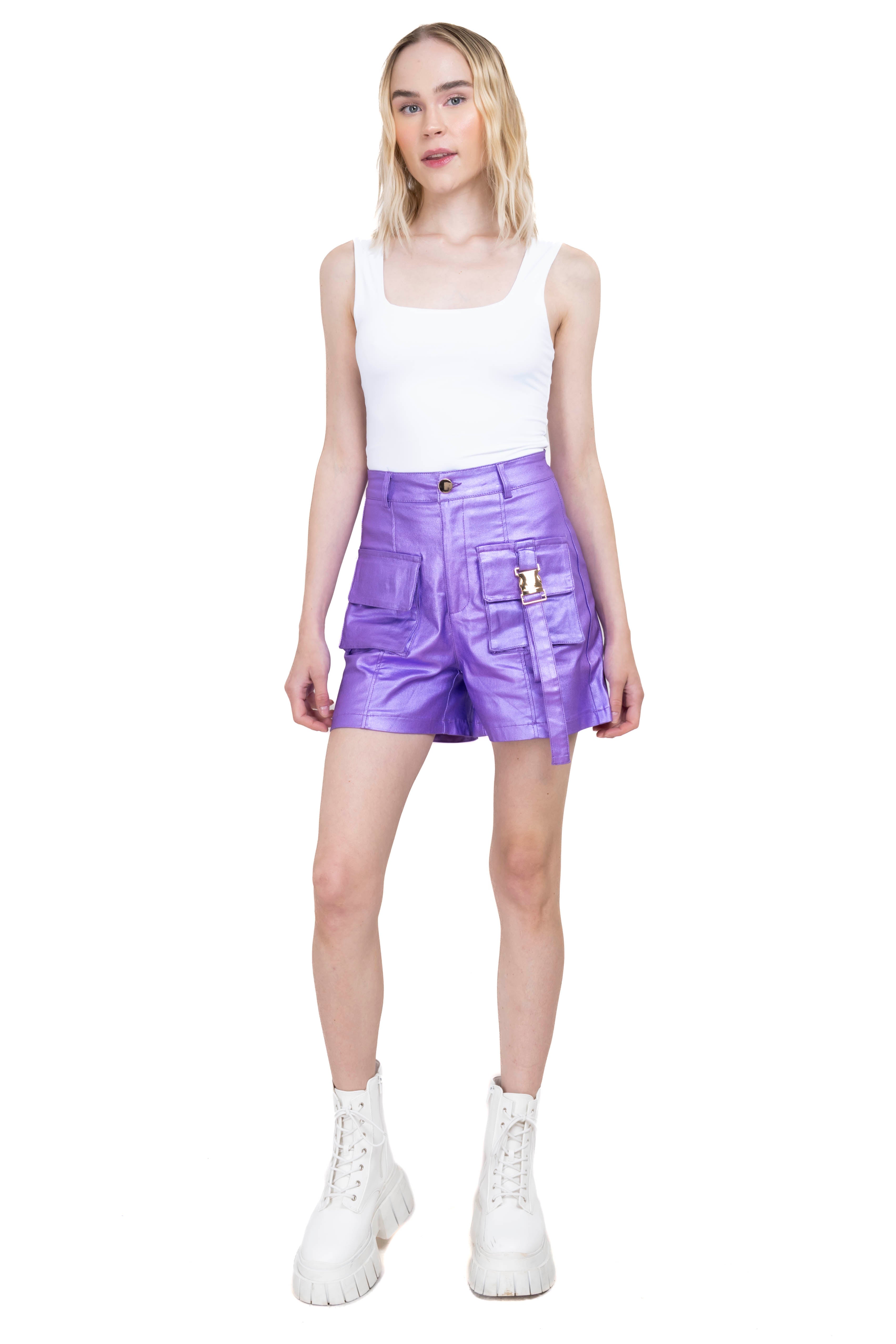 Short Metallic Leather Effect LILAC