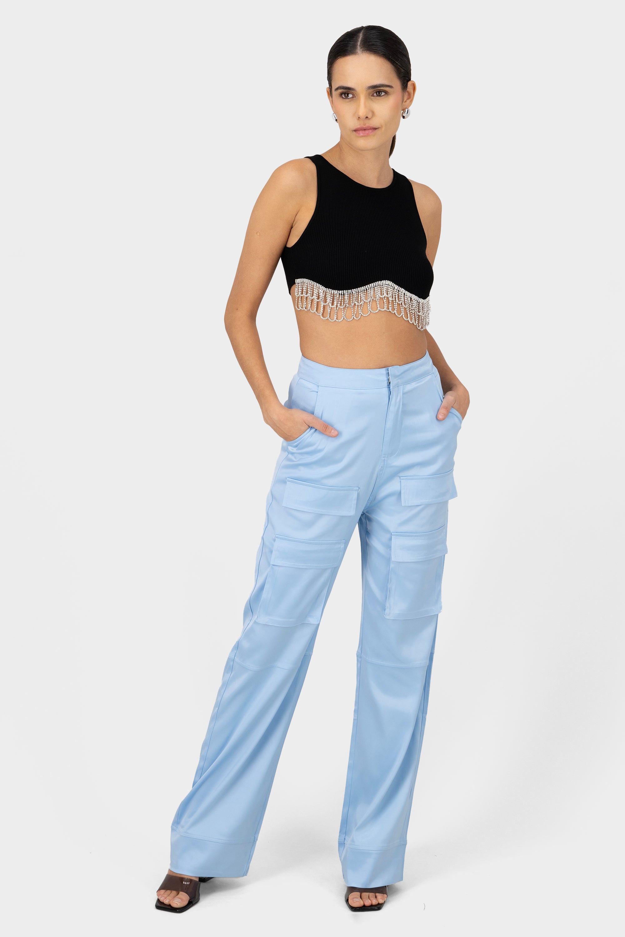 Straight satin pants Sky blue