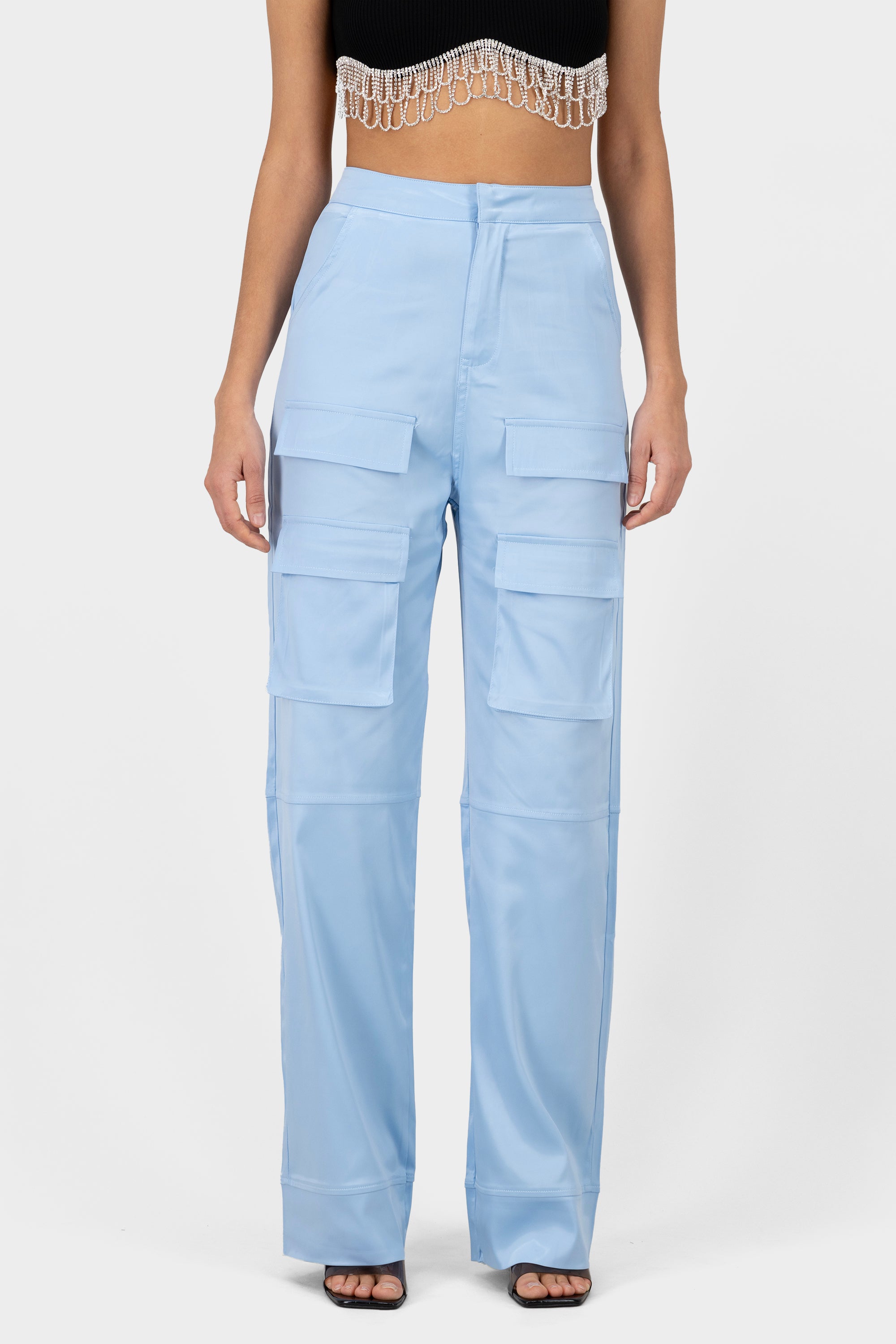 Straight satin pants Sky blue