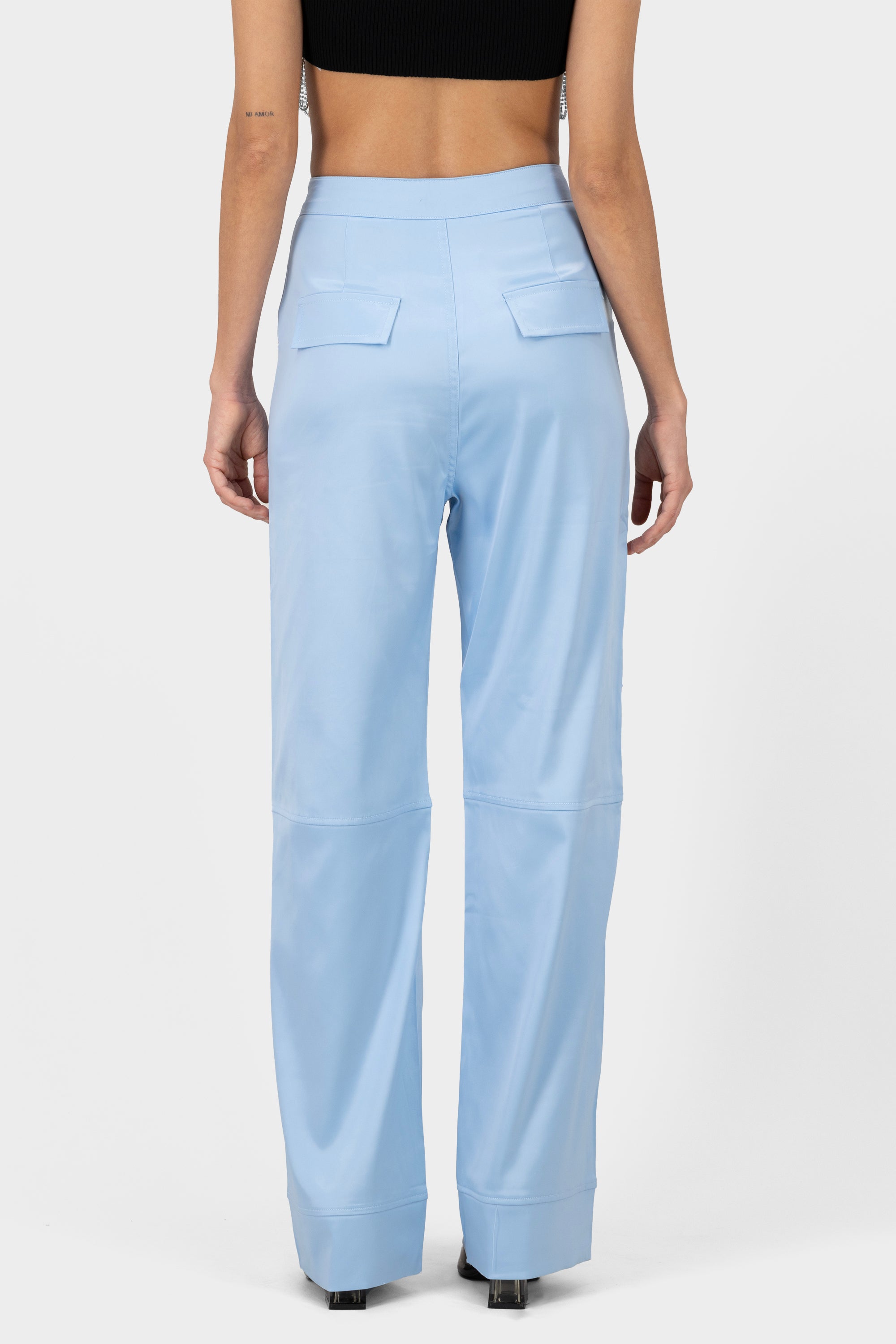 Straight satin pants Sky blue