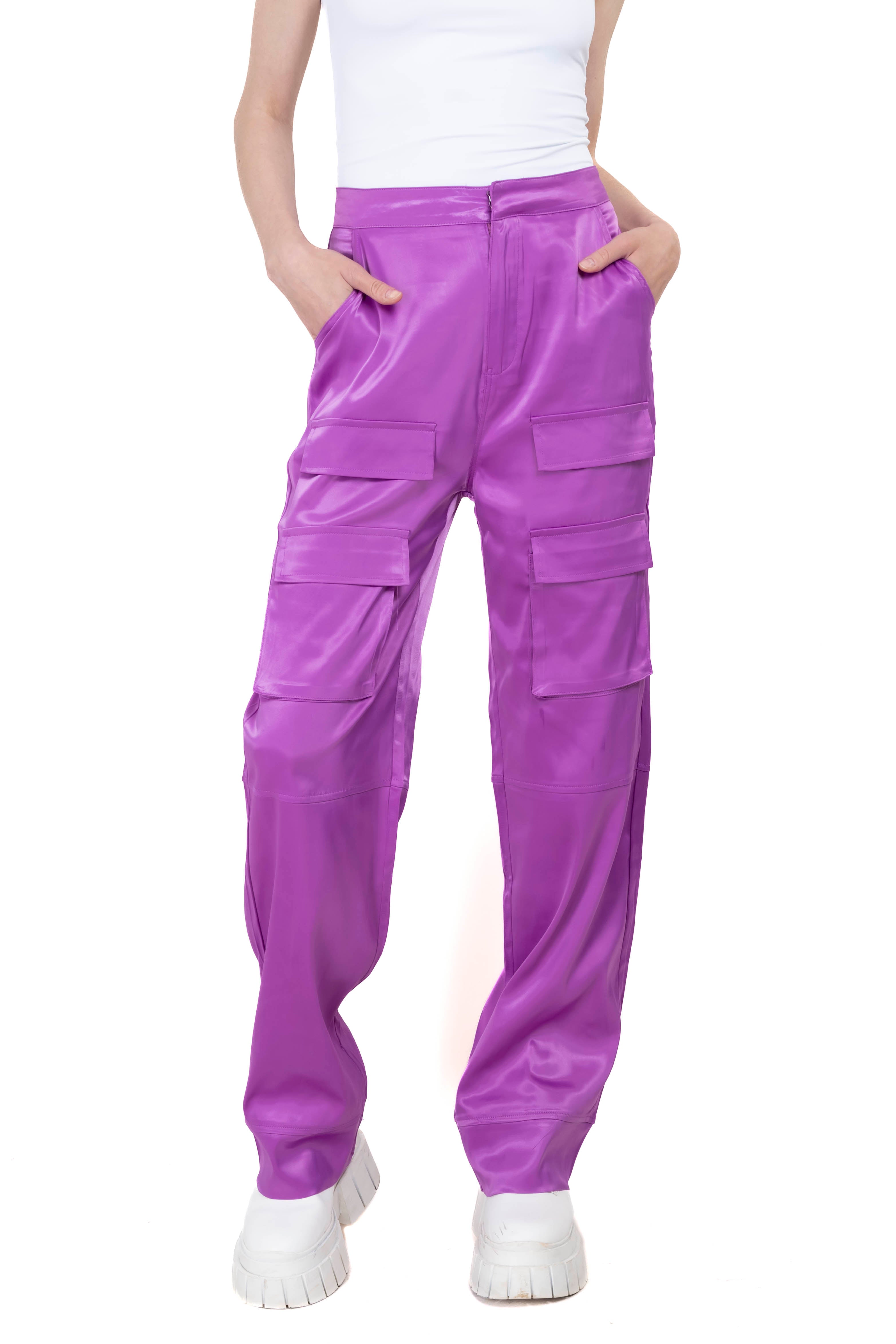 Straight satin pants LILAC