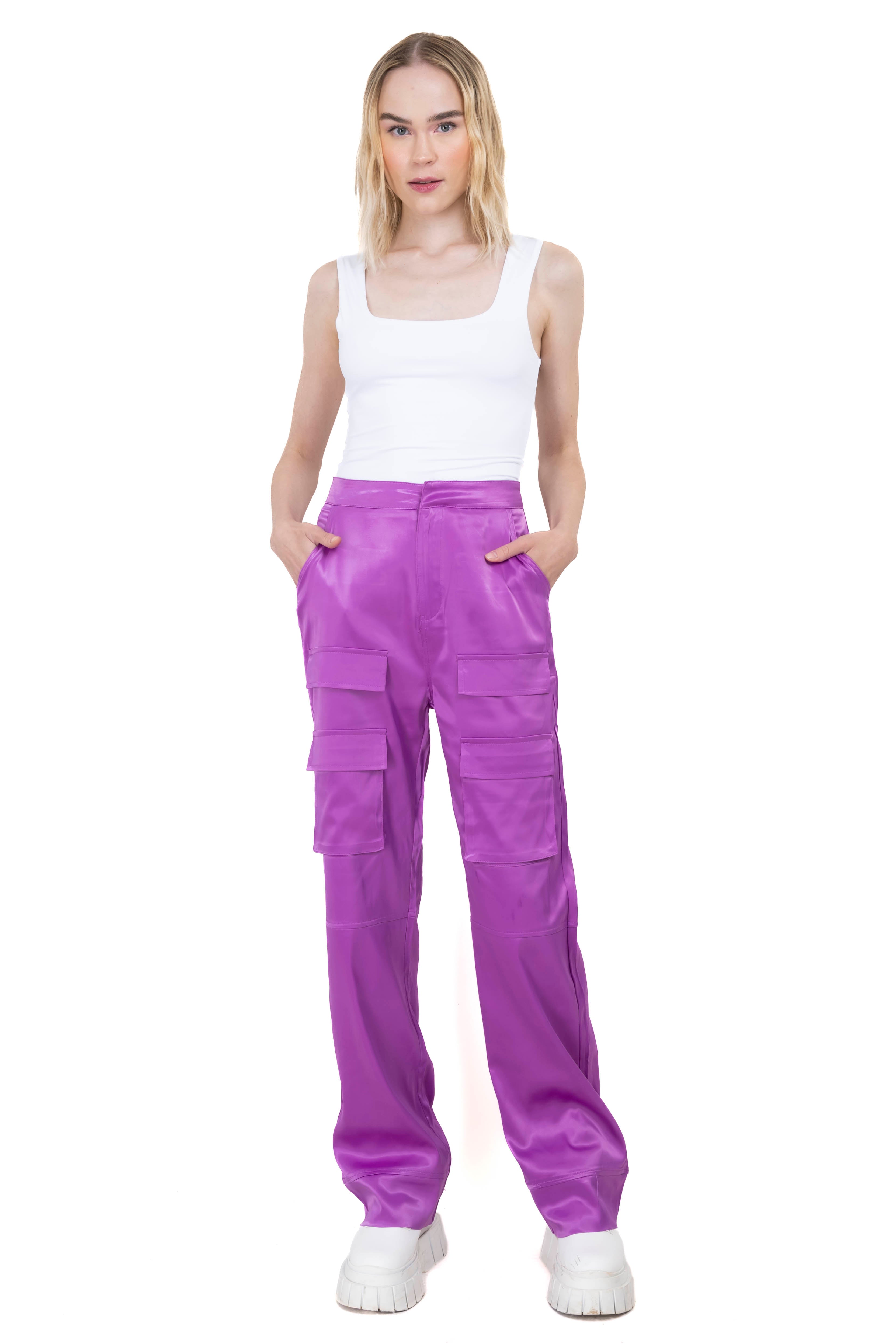 Straight satin pants LILAC