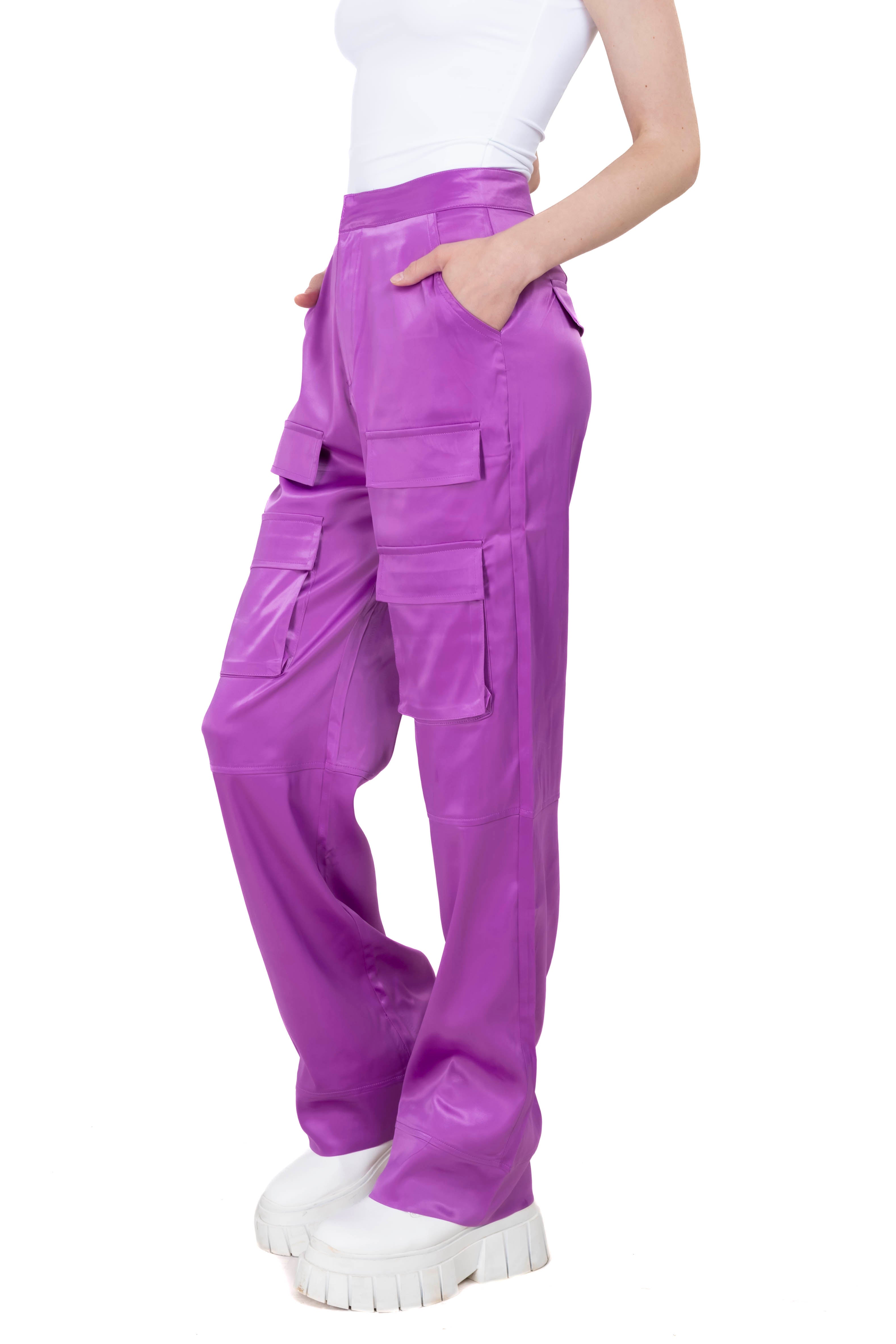 Straight satin pants LILAC