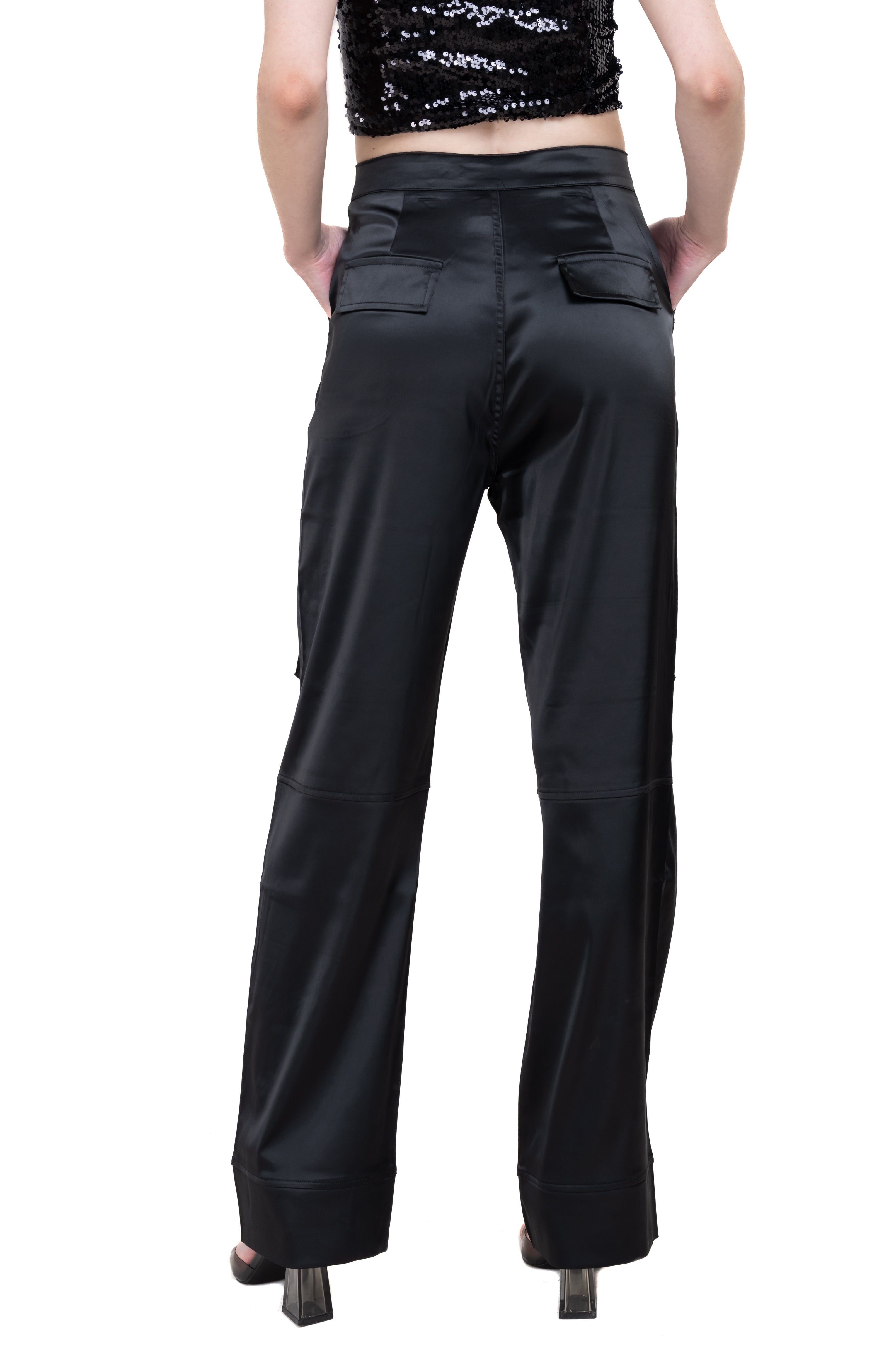 Straight satin pants BLACK