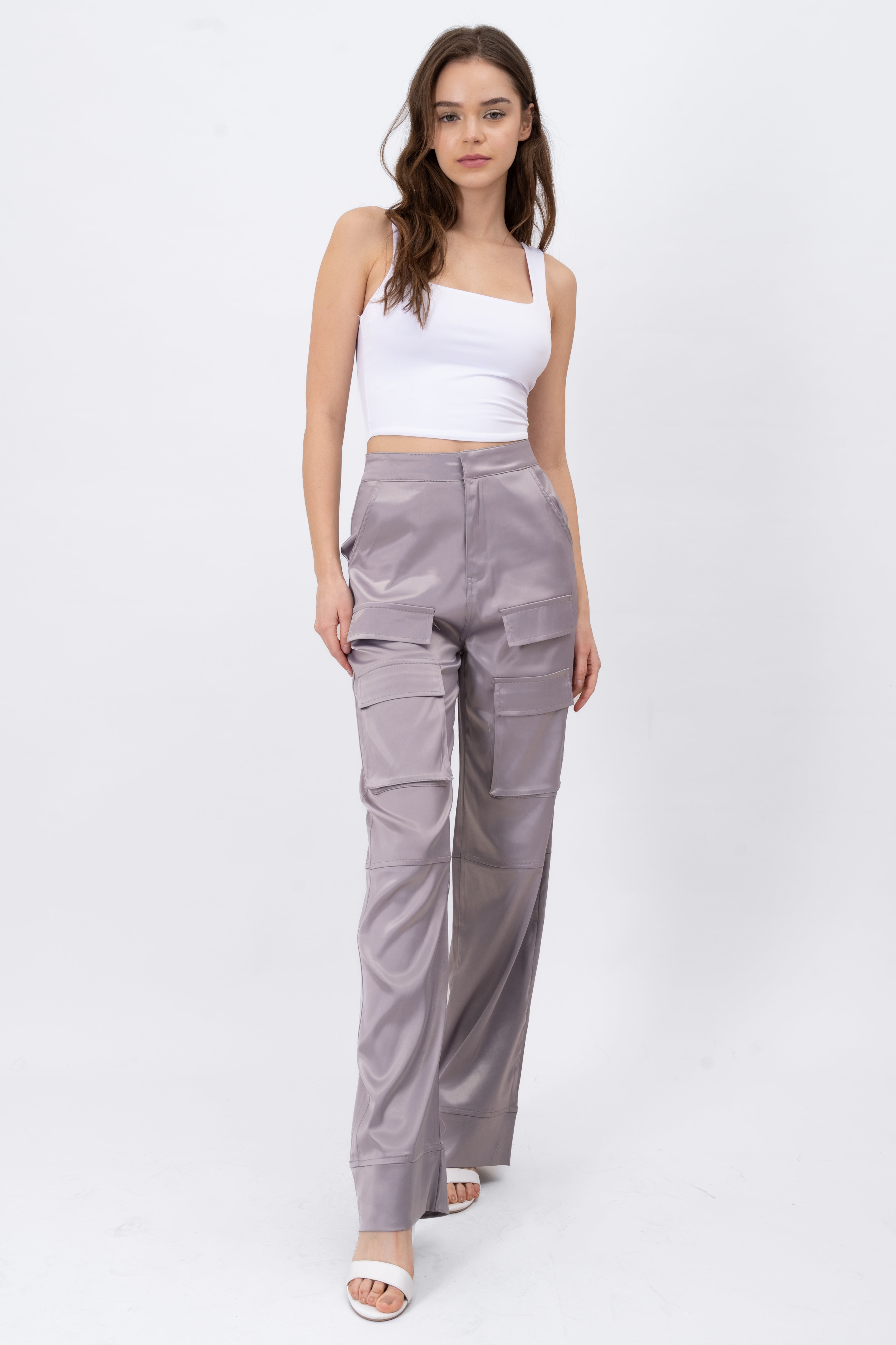 Straight satin pants GREY