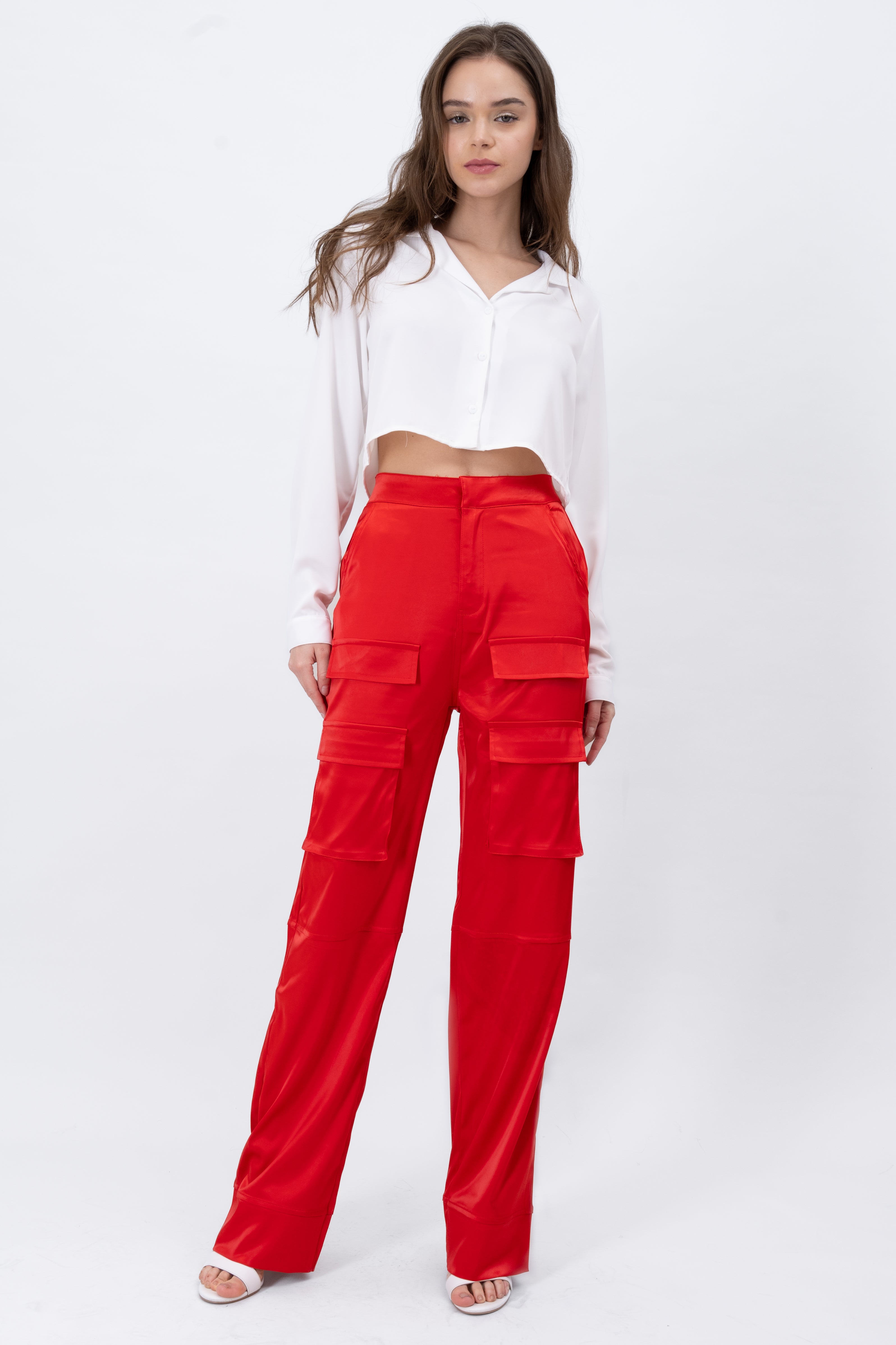 Straight satin pants RED