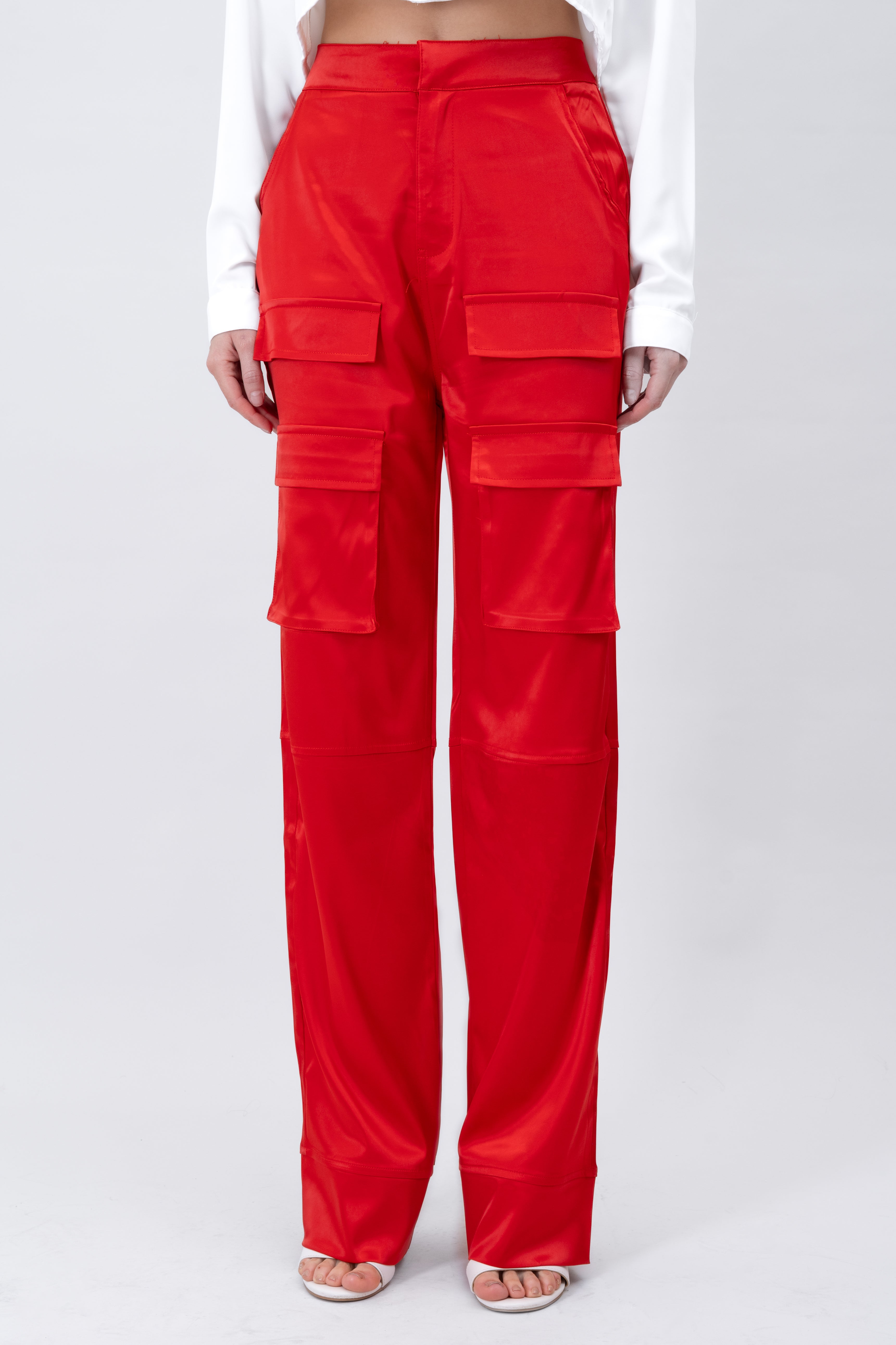 Straight satin pants RED