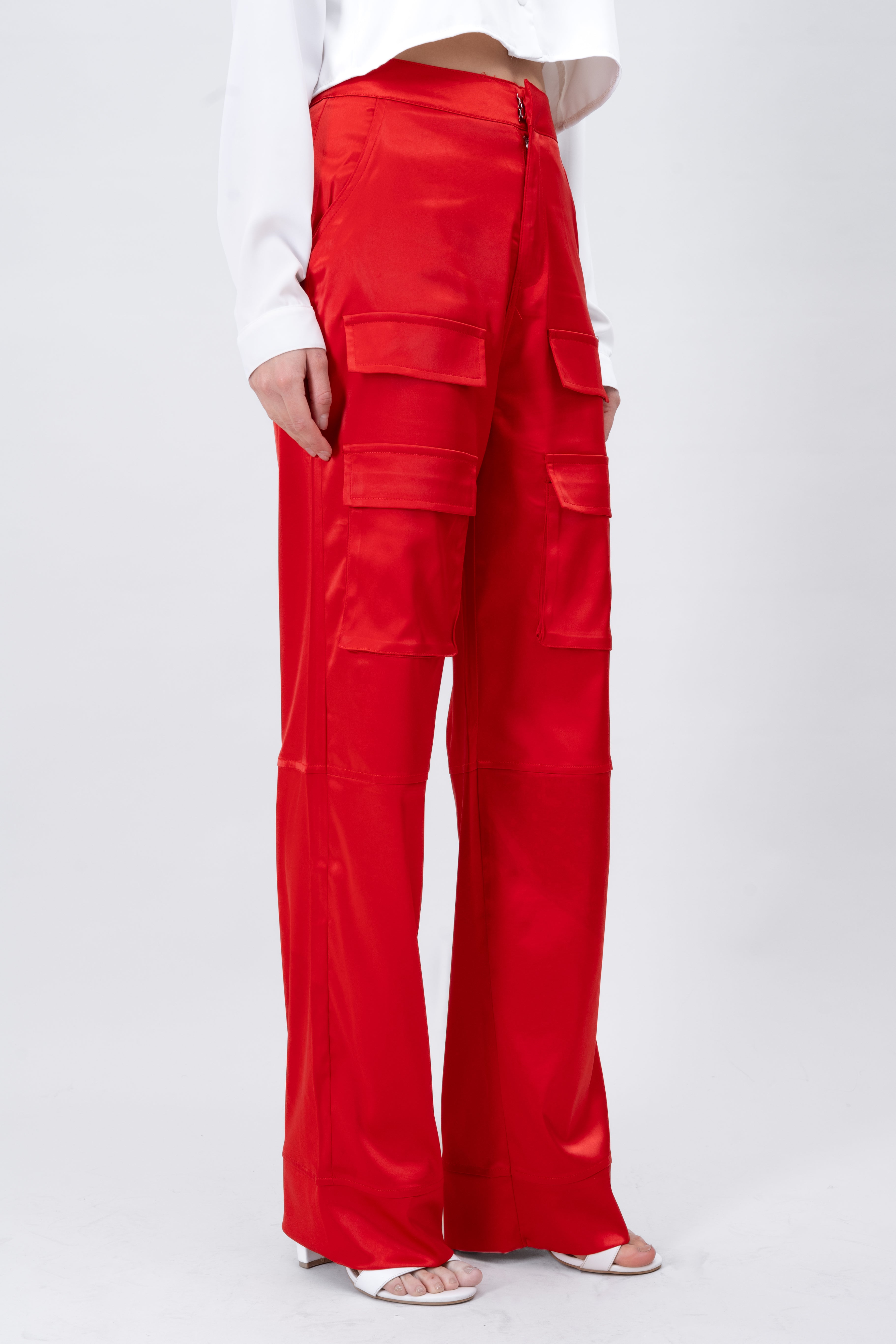 Straight satin pants RED