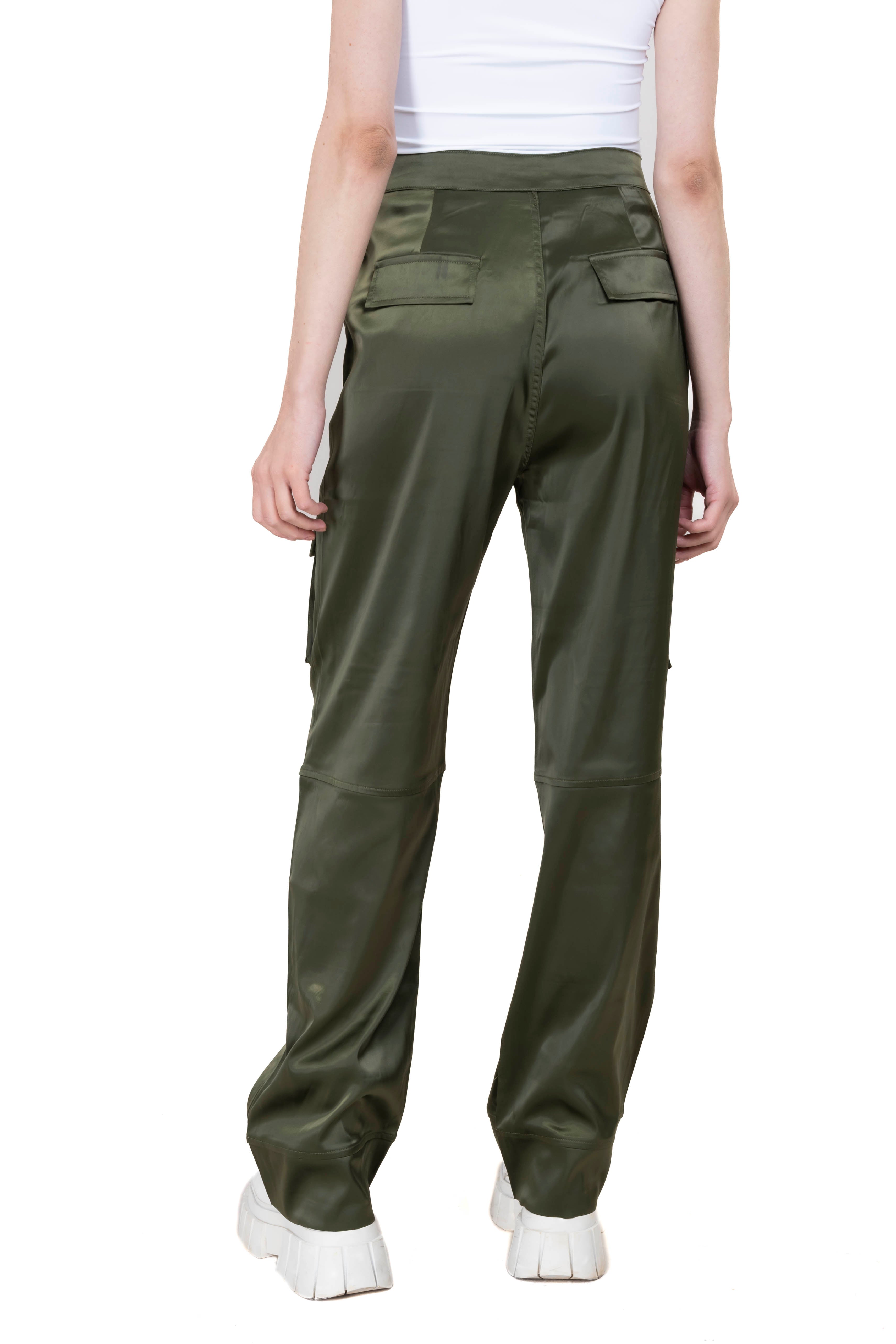 Straight satin pants OLIVE