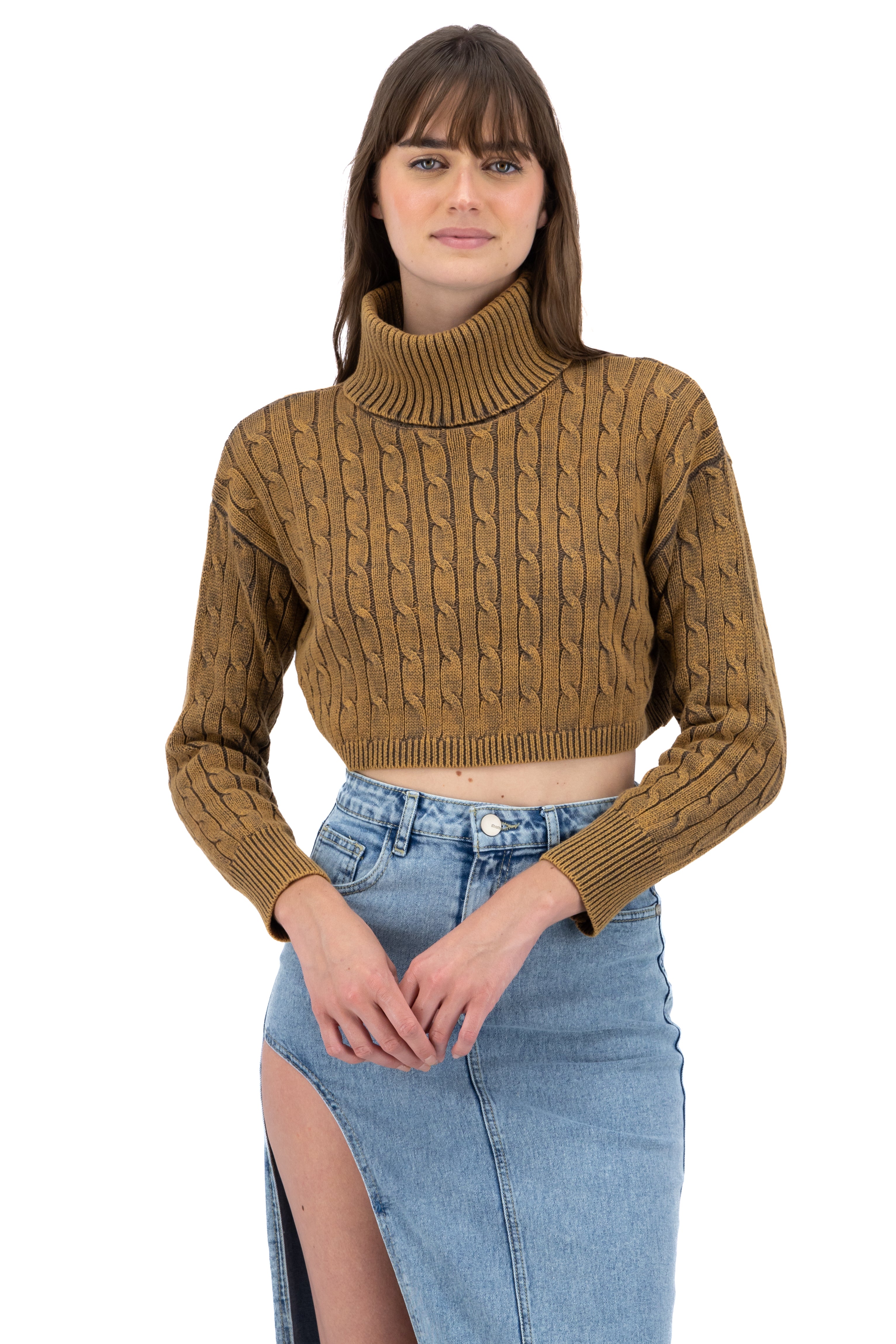 Turtle neck tissue sweater Khaki