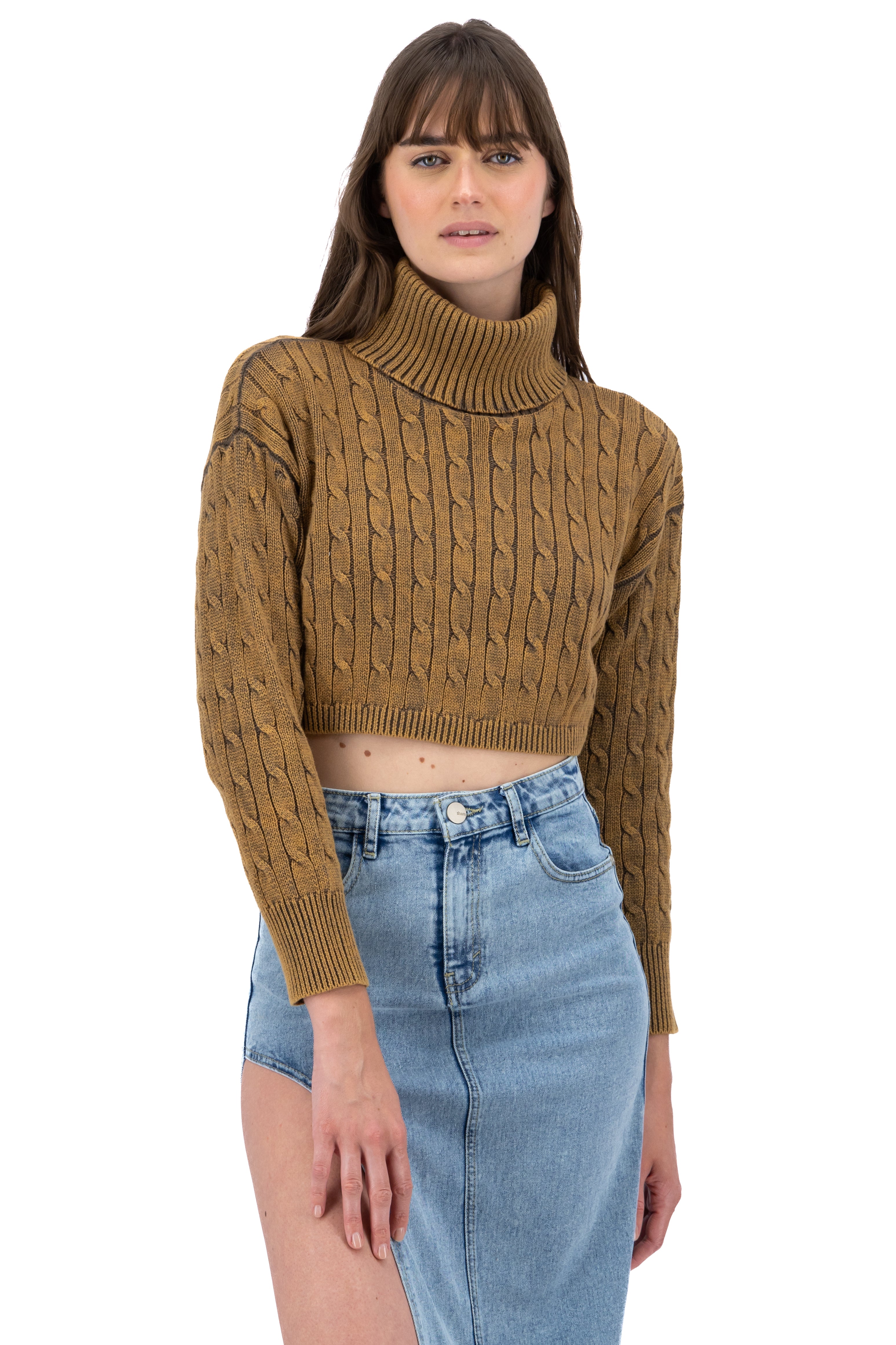 Turtle neck tissue sweater Khaki