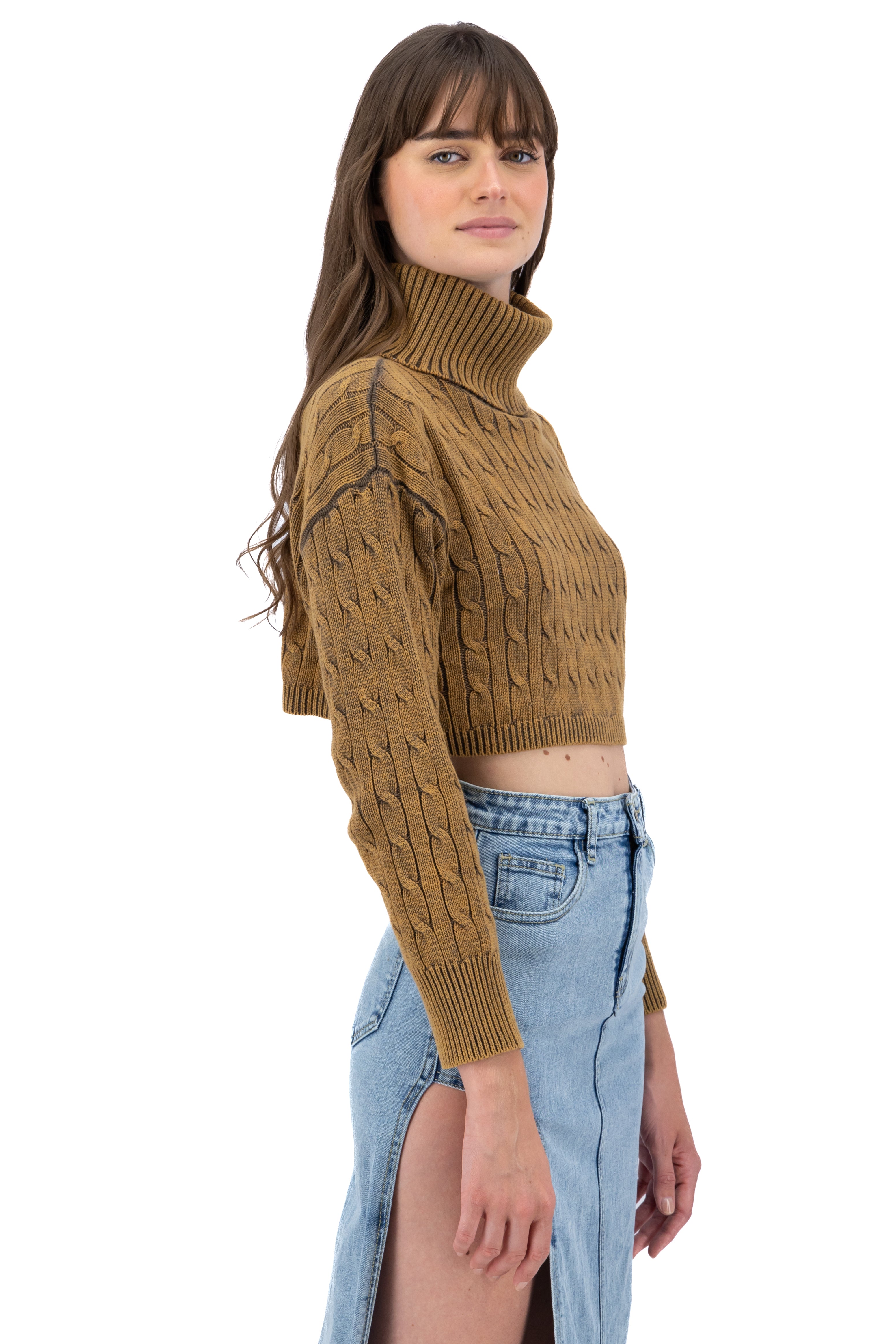 Turtle neck tissue sweater Khaki