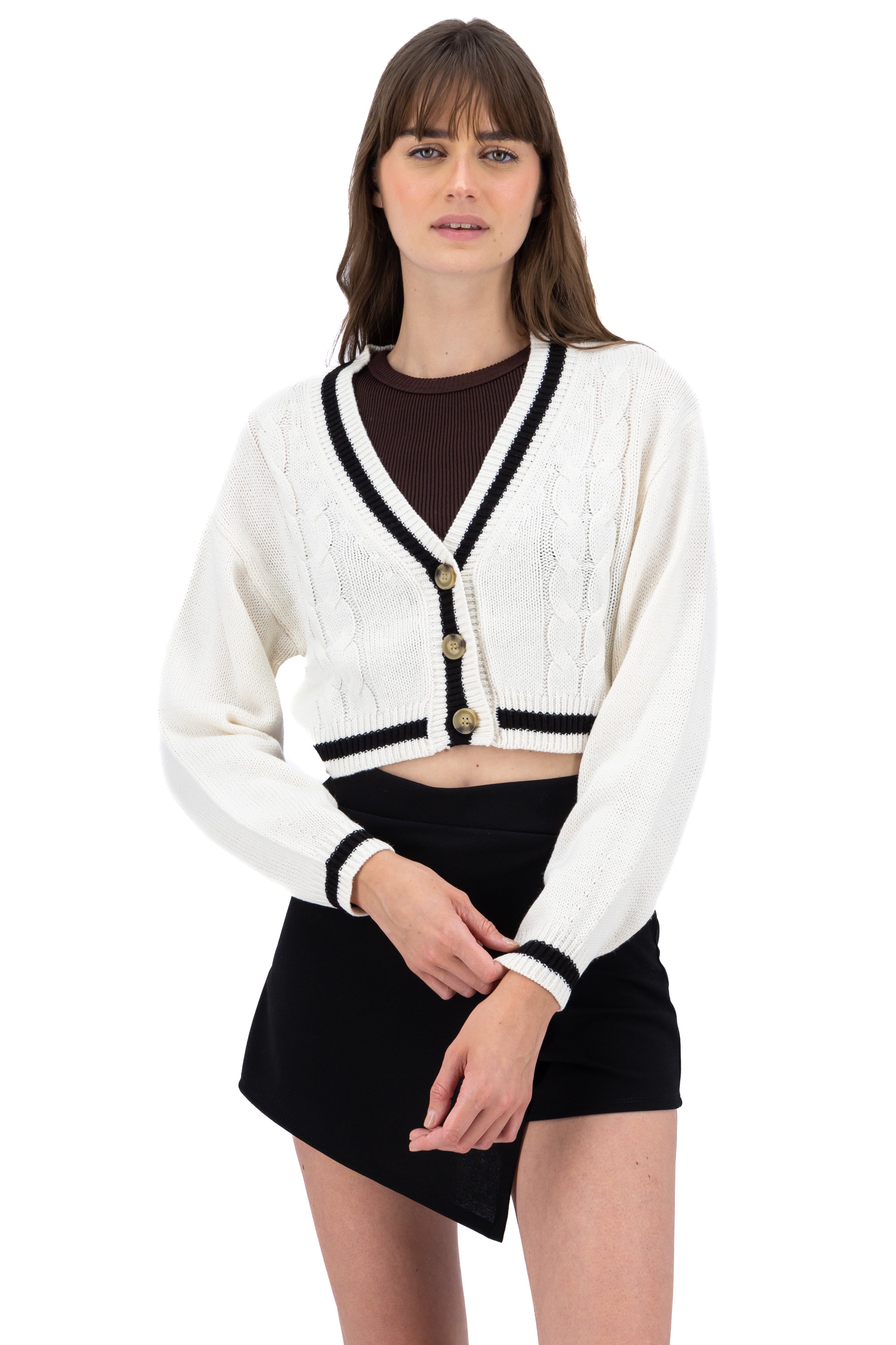 Bicolor crop tissue sweater WHITE