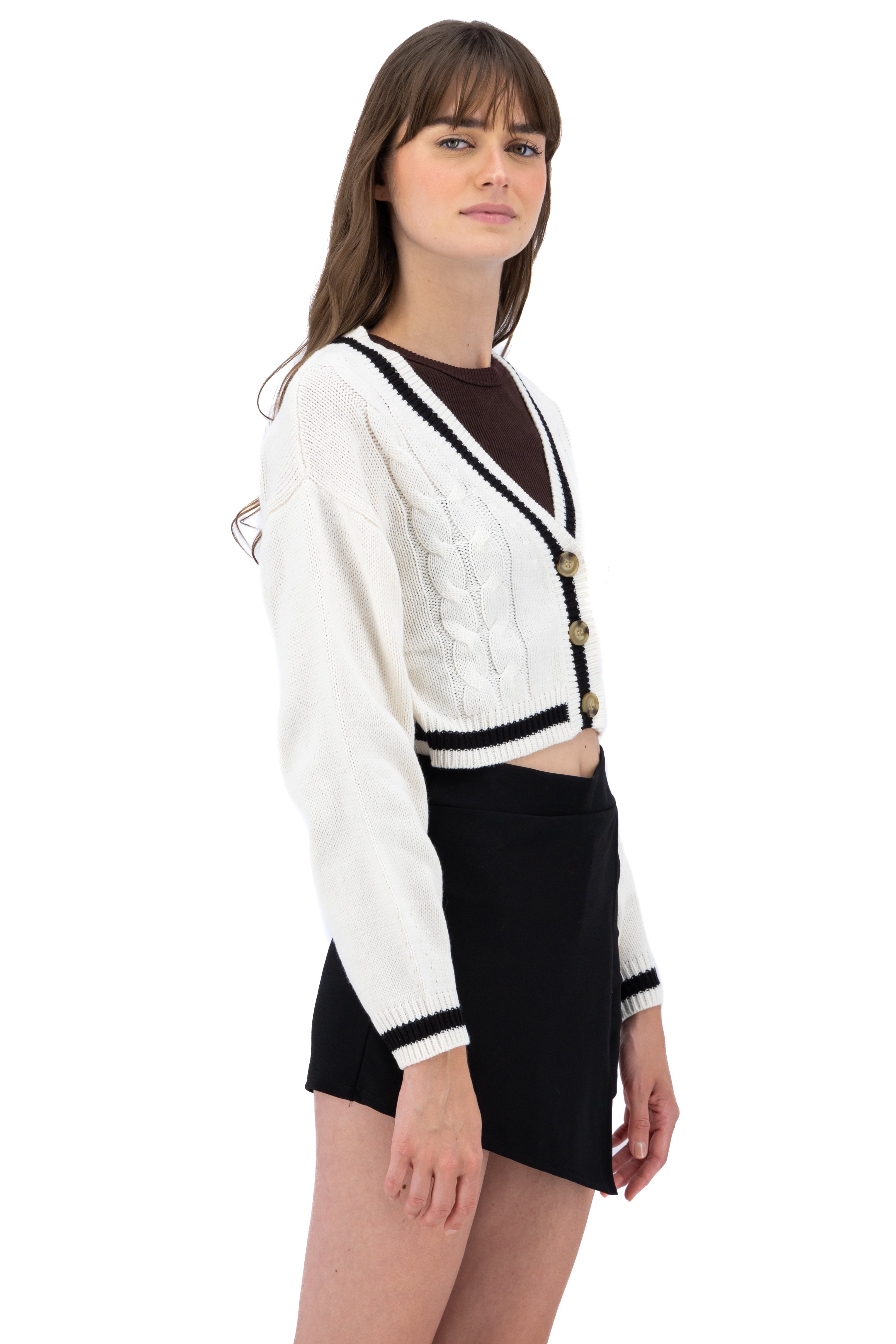 Bicolor crop tissue sweater WHITE