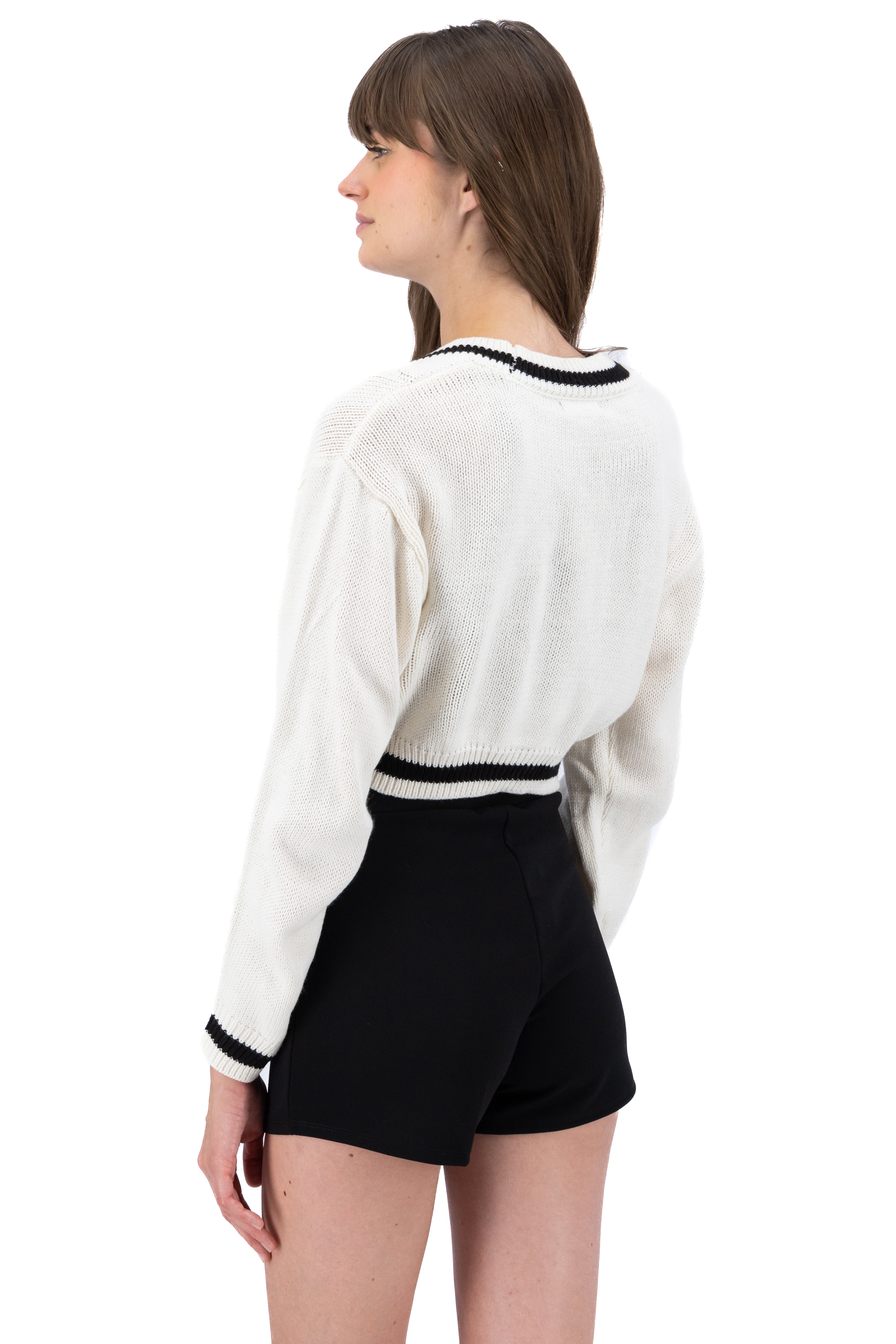 Bicolor crop tissue sweater WHITE