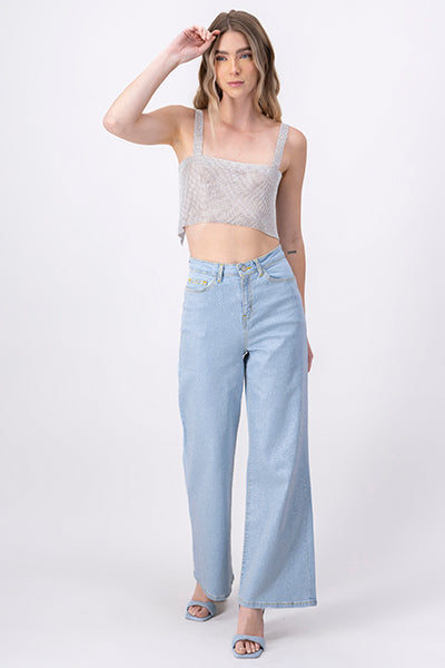 Jeans wide leg effect shine Super bleached