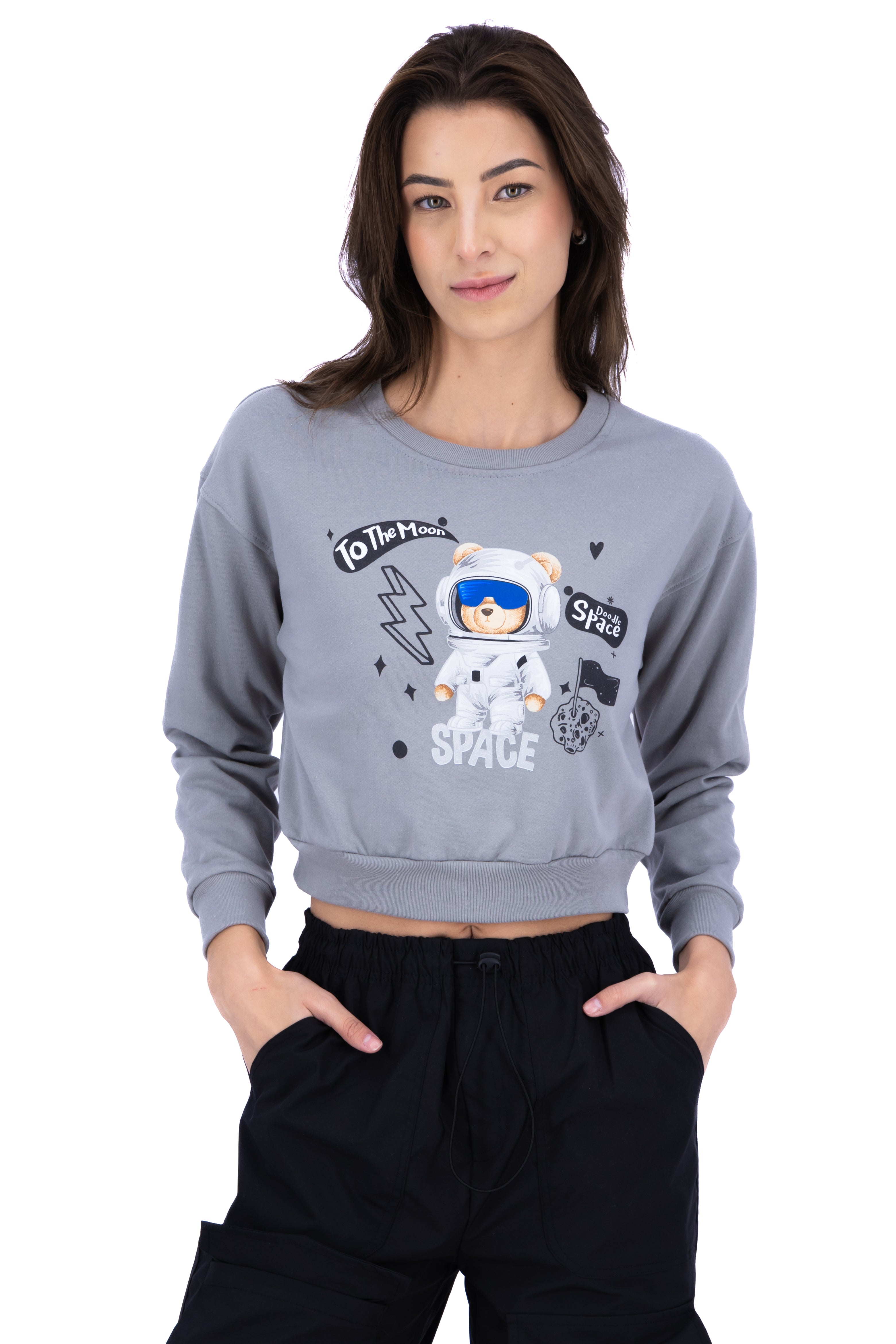 Sudadera crop oso astronauta GRIS