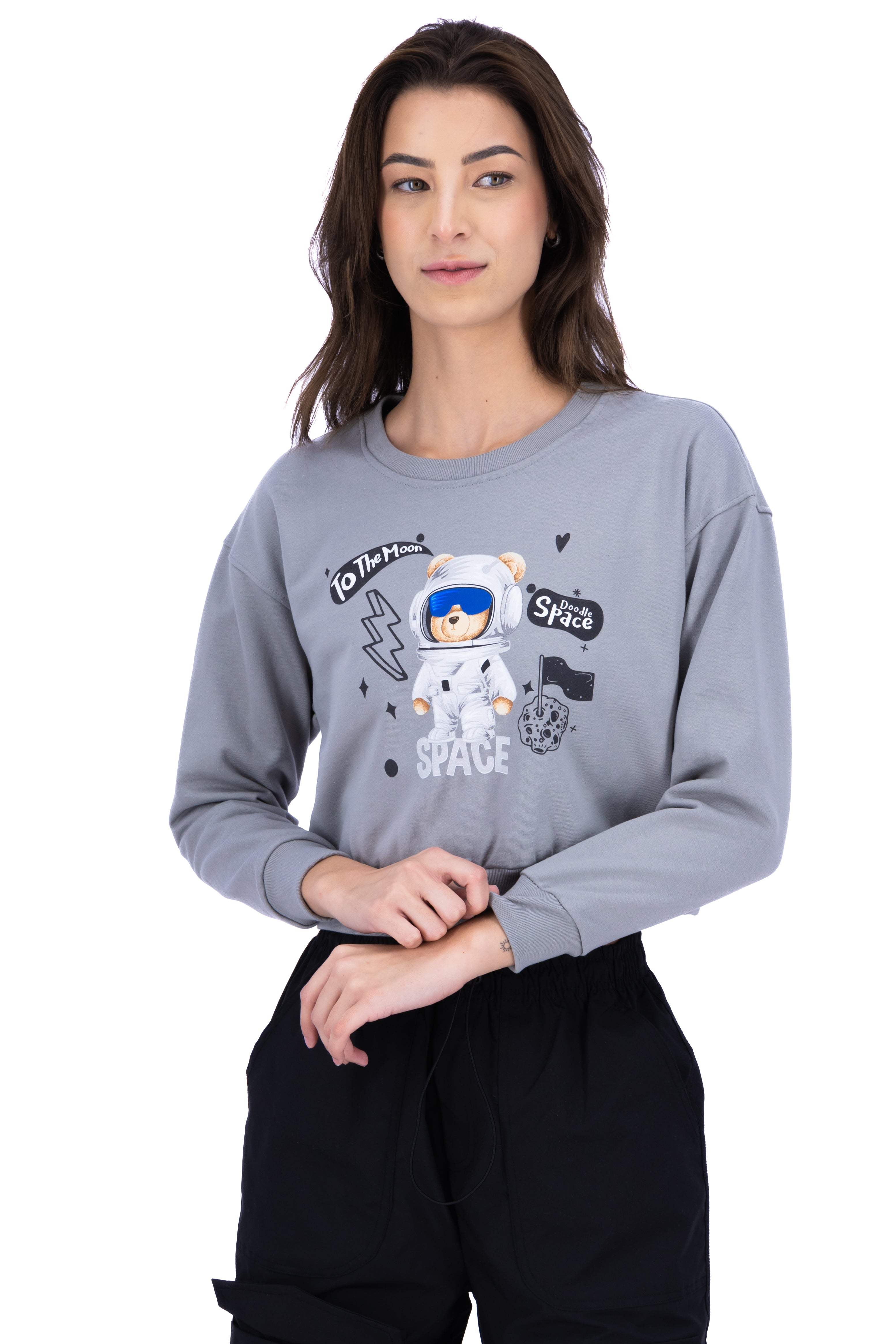 Sudadera crop oso astronauta GRIS