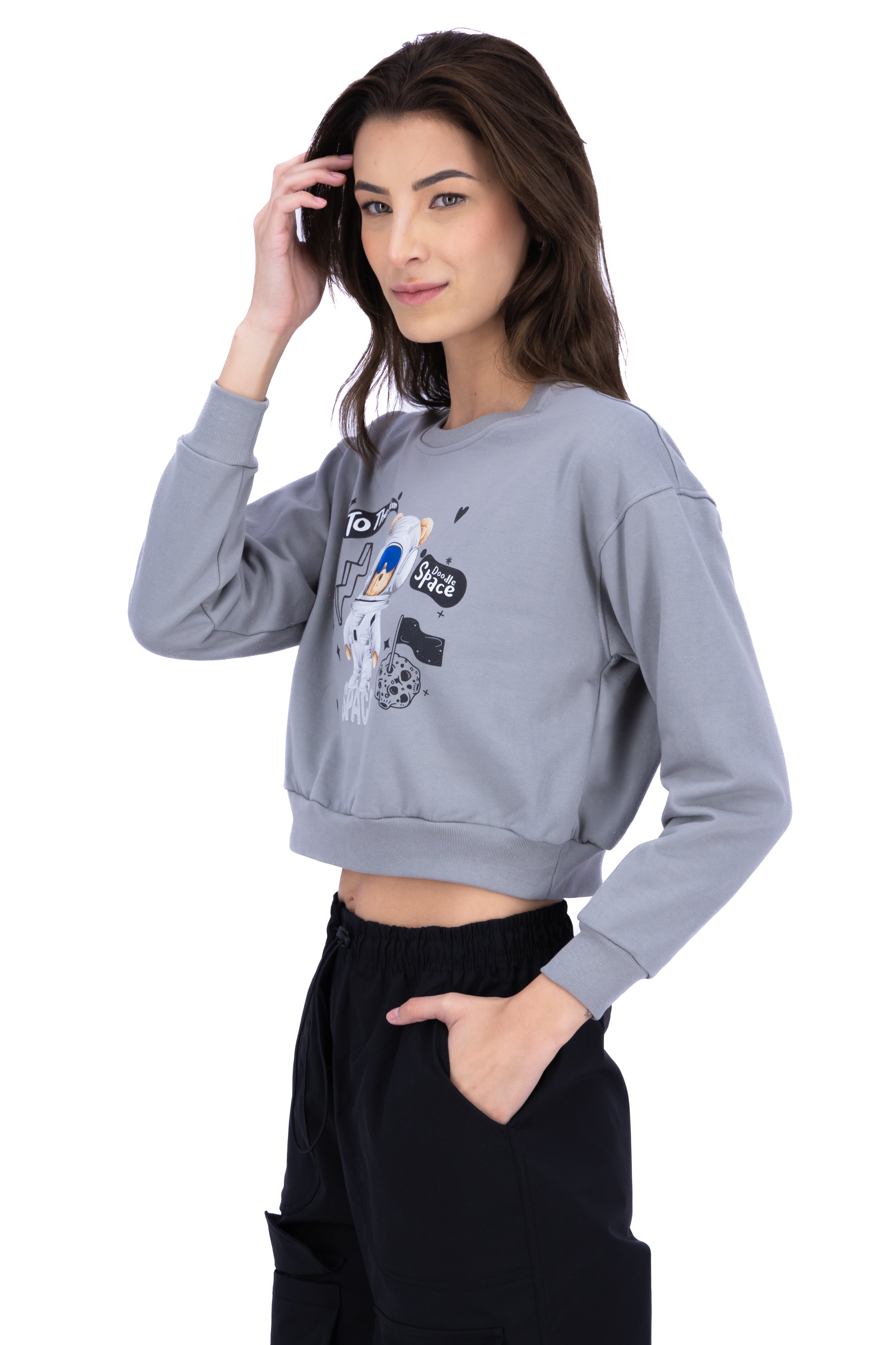 Sudadera crop oso astronauta GRIS