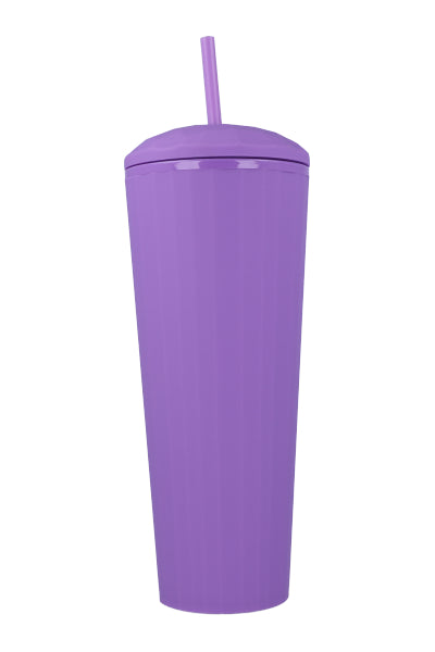 Vaso Monocolor Textura Líneas Popote MORADO