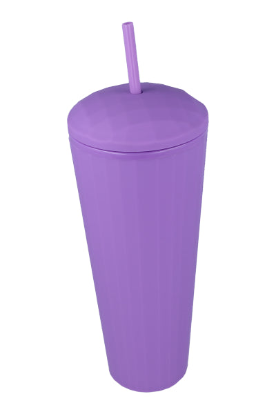 Vaso Monocolor Textura Líneas Popote MORADO