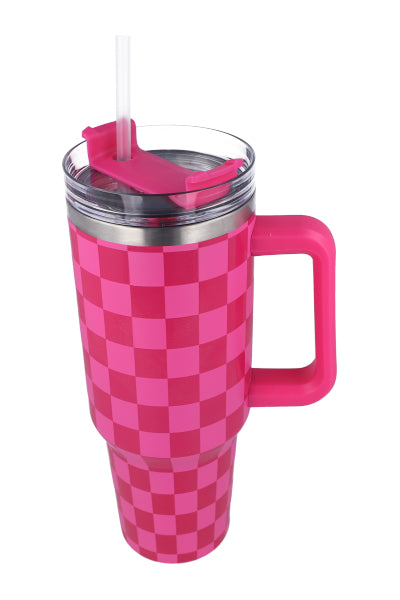 Vaso Térmico Asa Estampado Cuadros ROSA