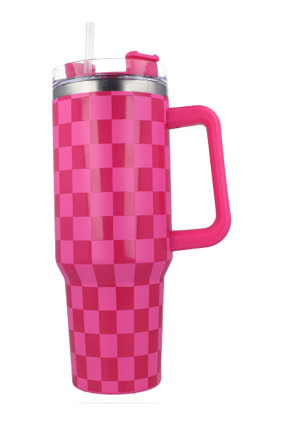 Vaso Térmico Asa Estampado Cuadros ROSA