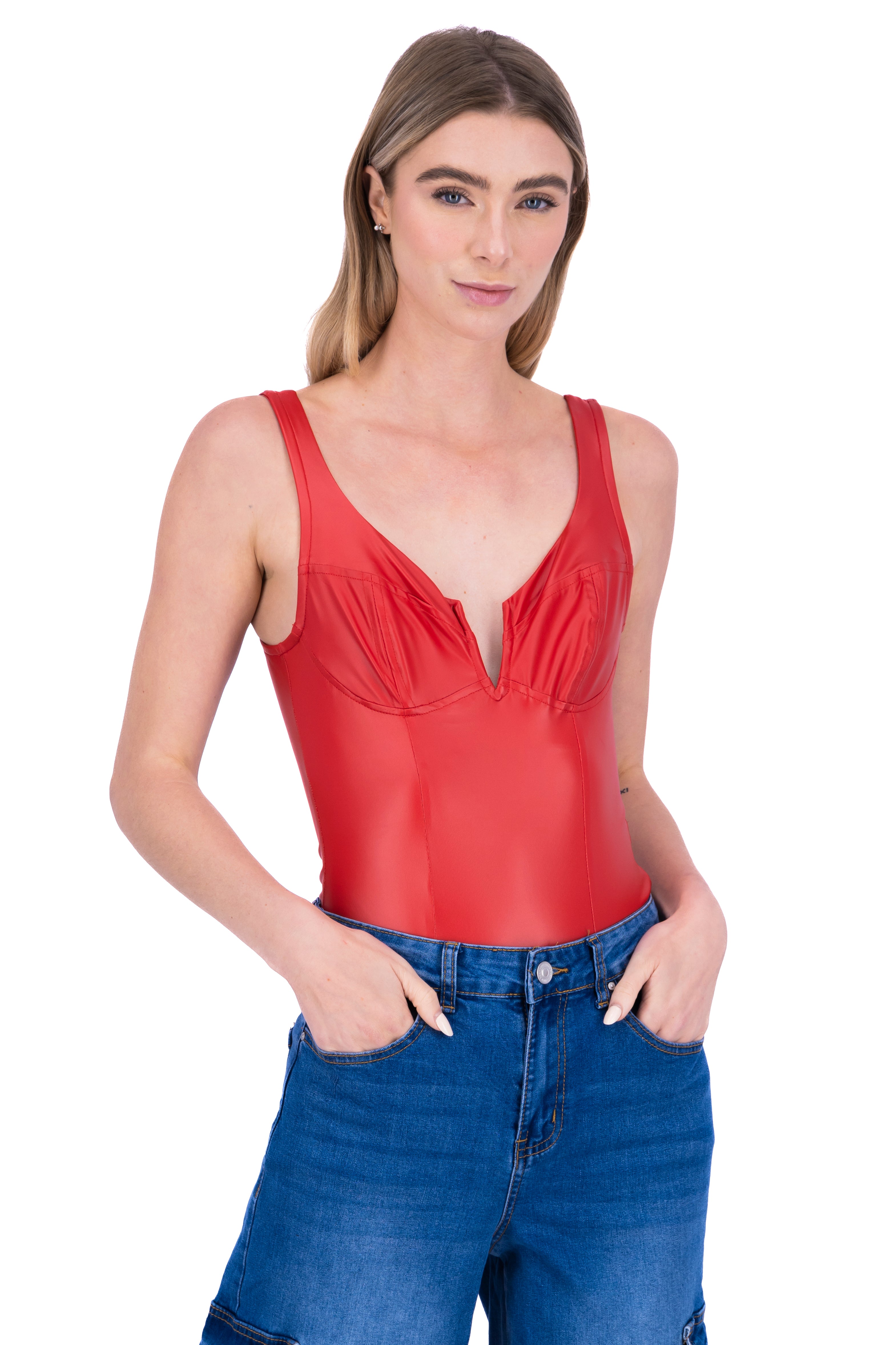 Bodysuit efecto piel abertura escote ROJO