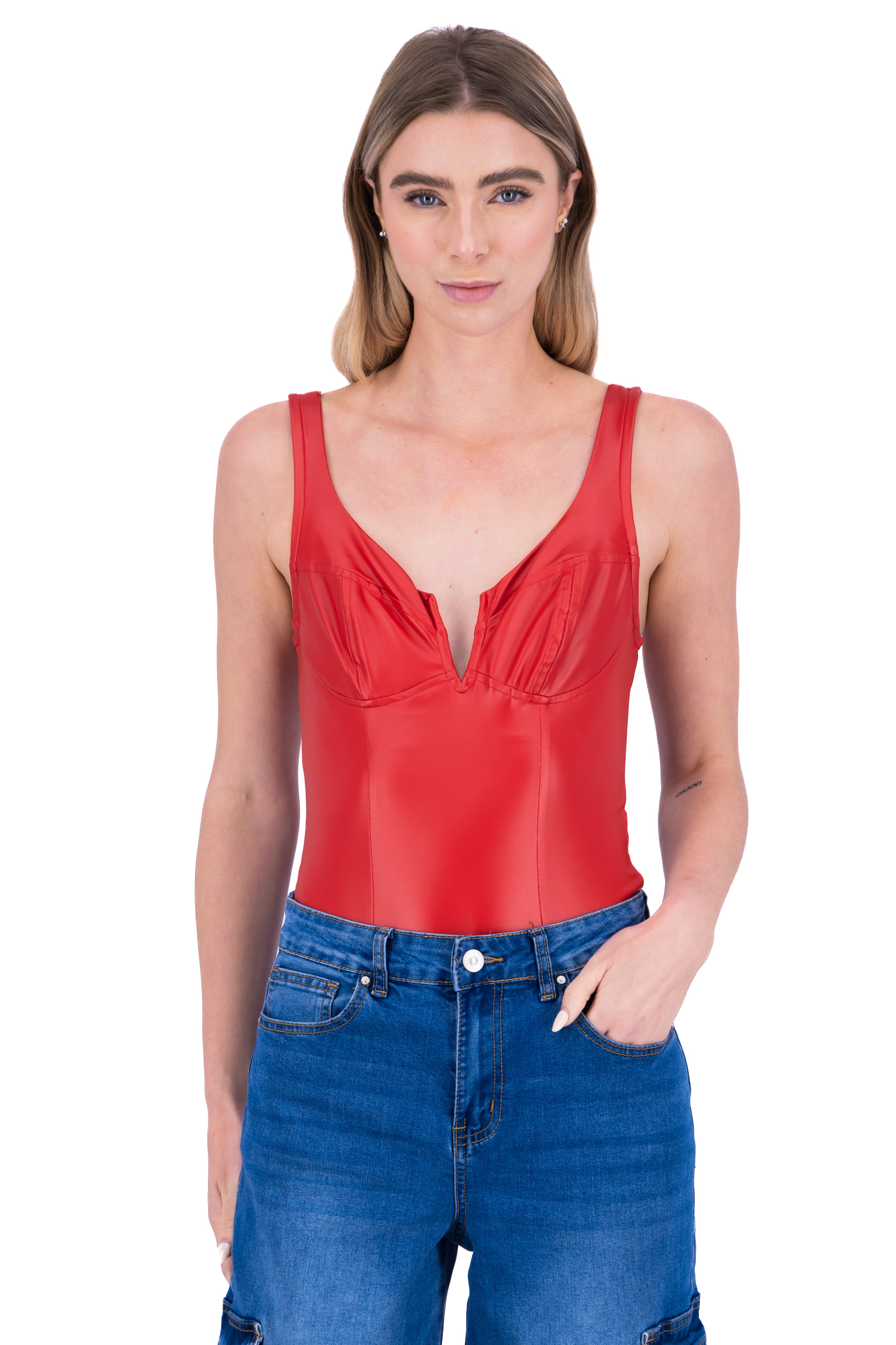 Bodysuit efecto piel abertura escote ROJO