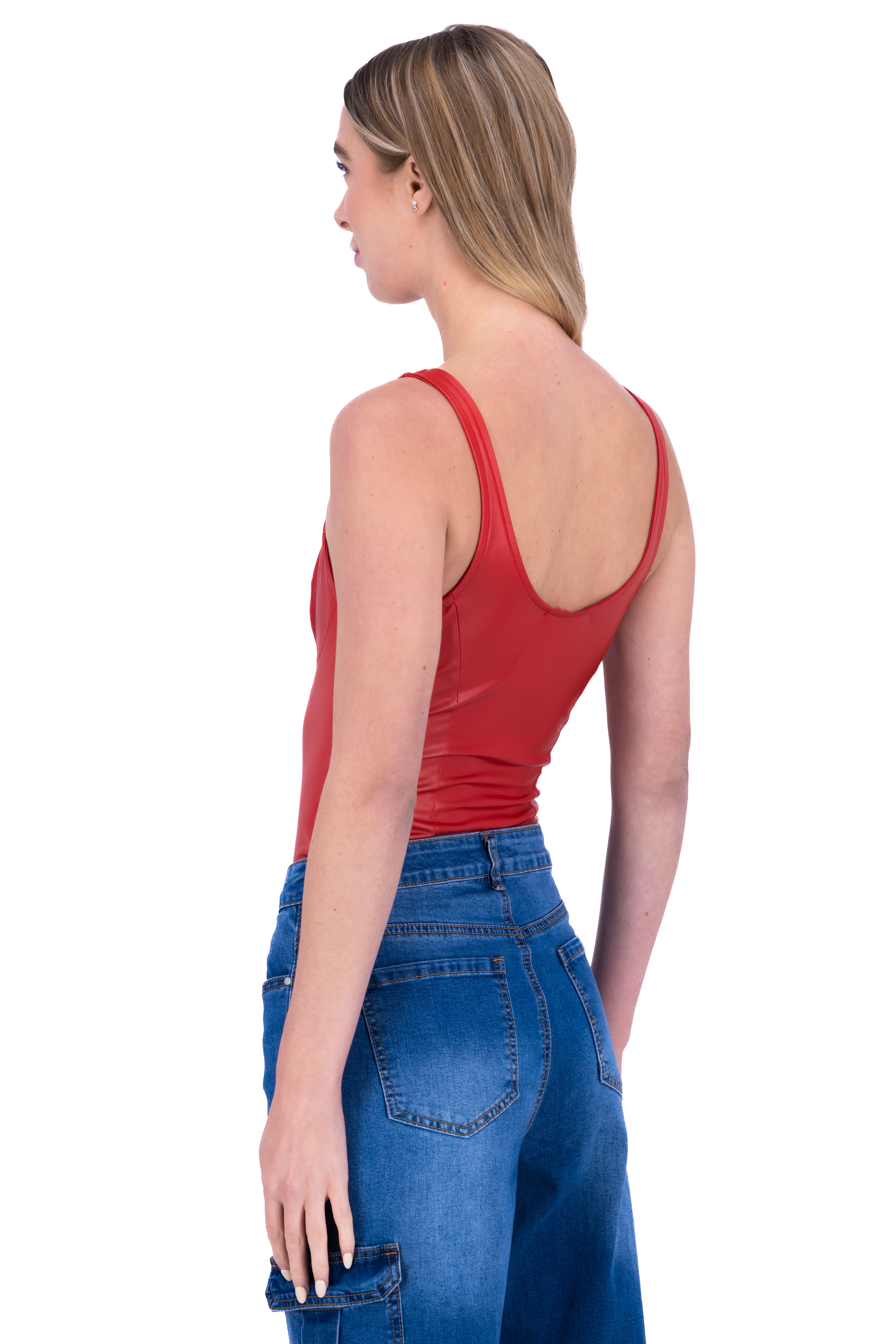 Bodysuit efecto piel abertura escote ROJO